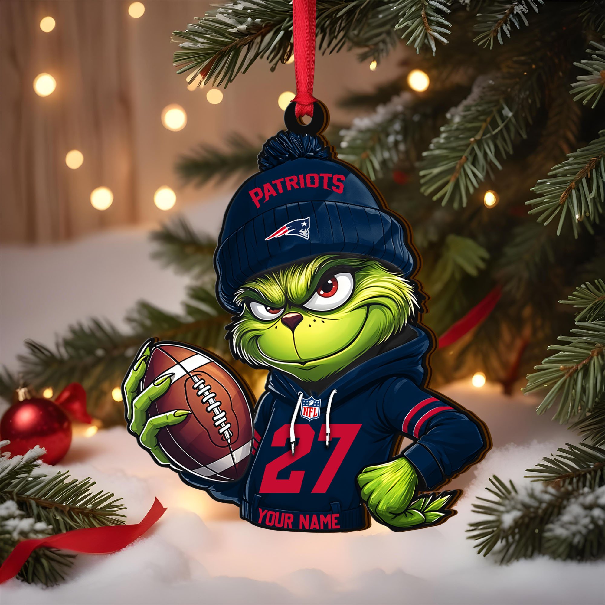 New England Patriots Wooden Ornament 2025 Version Custom Name And Number, Sport Team Ornament For Fans, Sport Gifts ETRG-62784