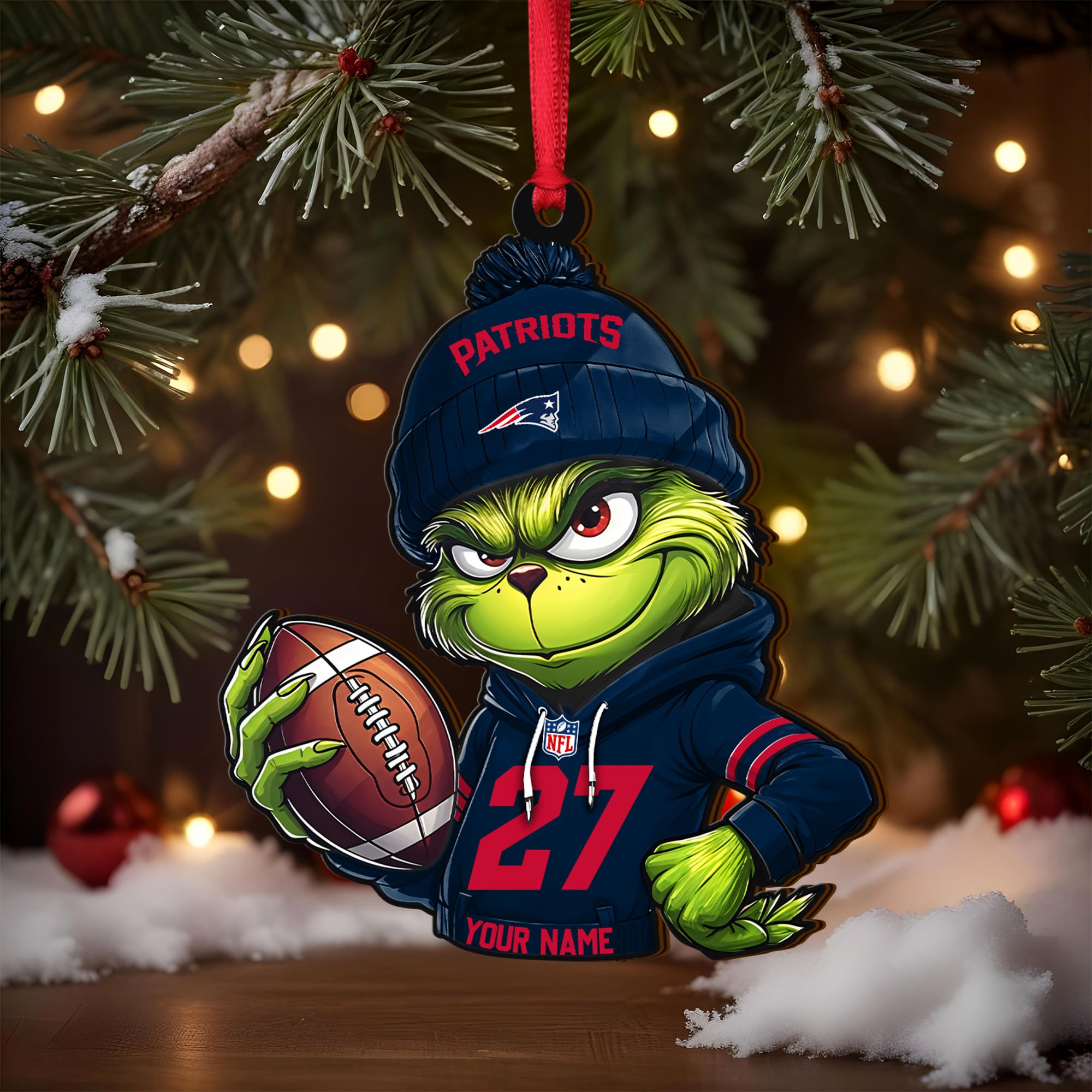 Alternative view of New England Patriots Wooden Ornament 2025 Version Custom Name And Number, Sport Team Ornament For Fans, Sport Gifts ETRG-62784