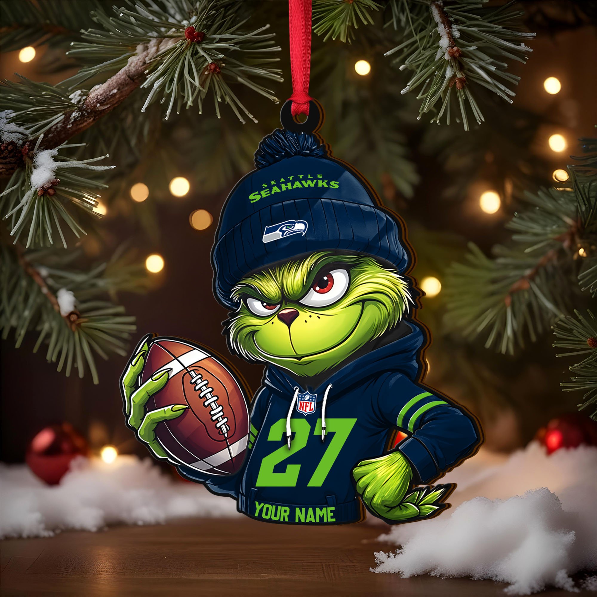 Alternative view of Seattle Seahawks Wooden Ornament 2025 Version Custom Name And Number, Sport Team Ornament For Fans, Sport Gifts ETRG-62784