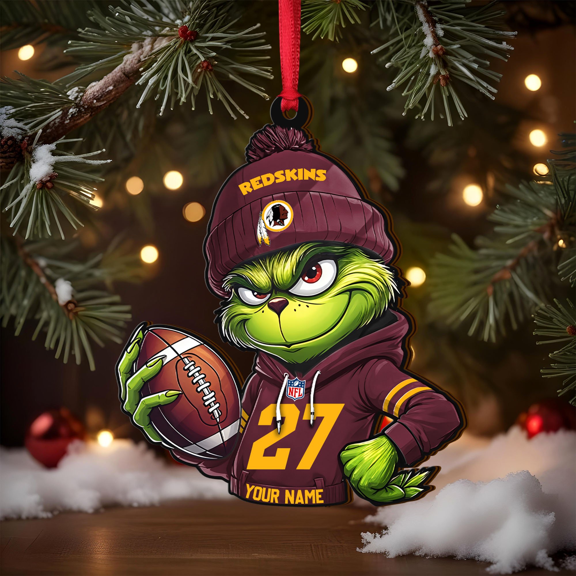 Alternative view of Washington Redskins Wooden Ornament 2025 Version Custom Name And Number, Sport Team Ornament For Fans, Sport Gifts ETRG-62784