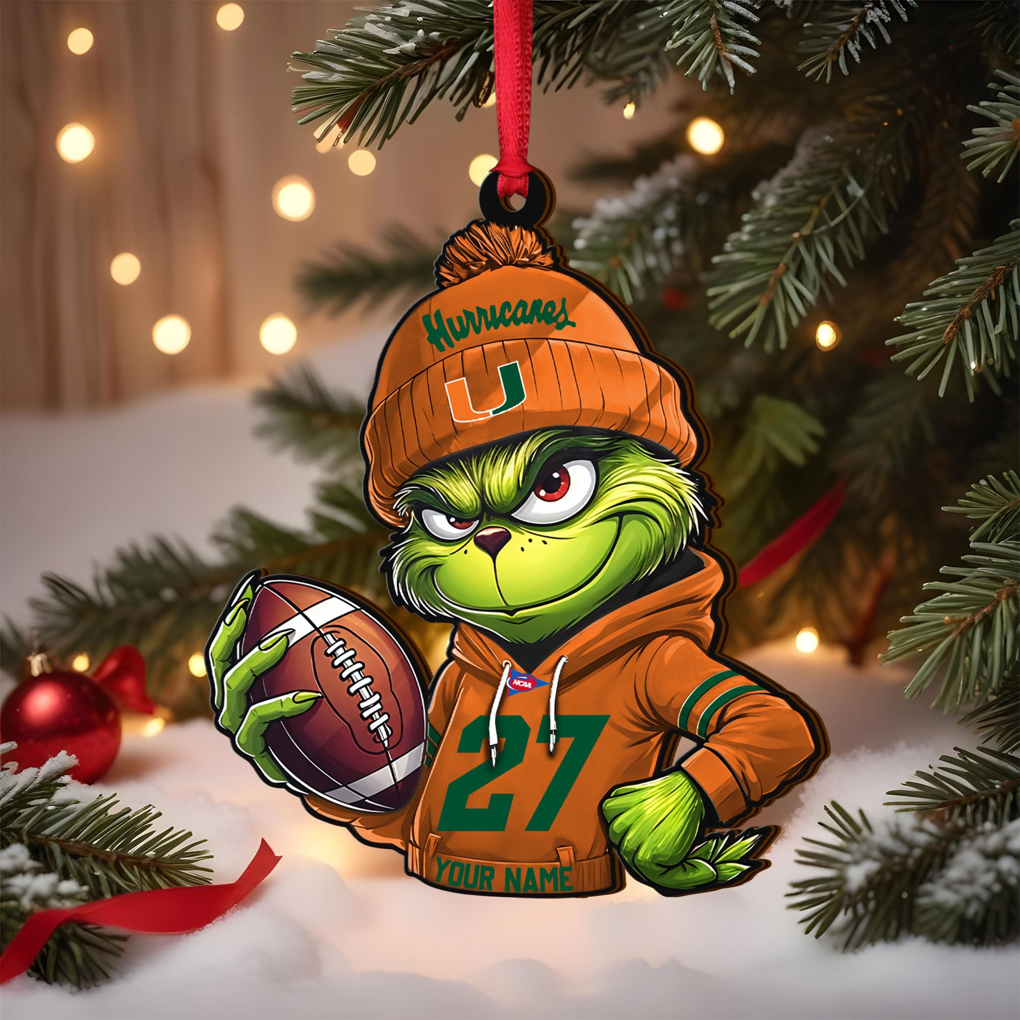 Miami Hurricanes Wooden Ornament 2025 Version Custom Name And Number, Sport Team Ornament For Fans, Sport Gifts ETRG-63012