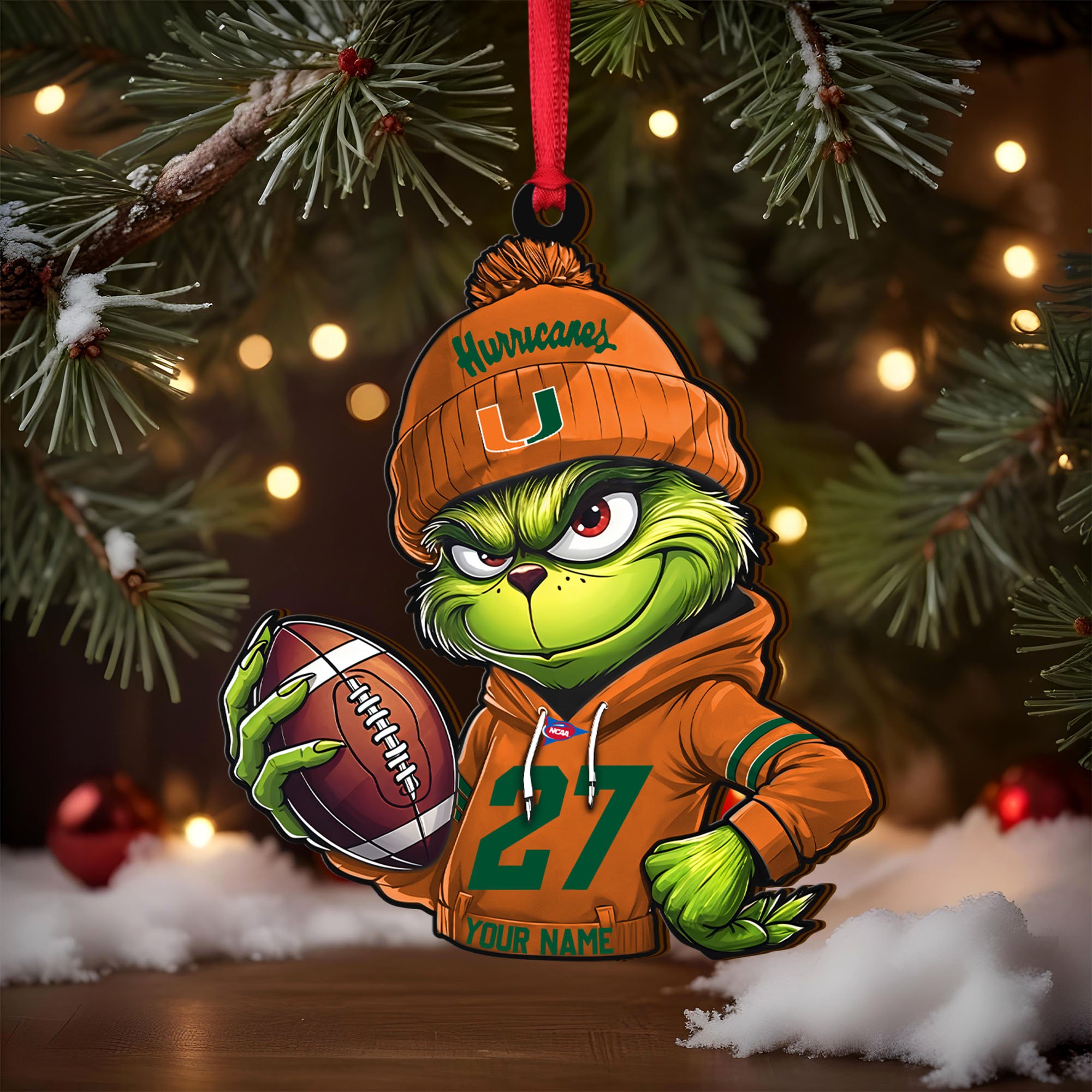 Alternative view of Miami Hurricanes Wooden Ornament 2025 Version Custom Name And Number, Sport Team Ornament For Fans, Sport Gifts ETRG-63012