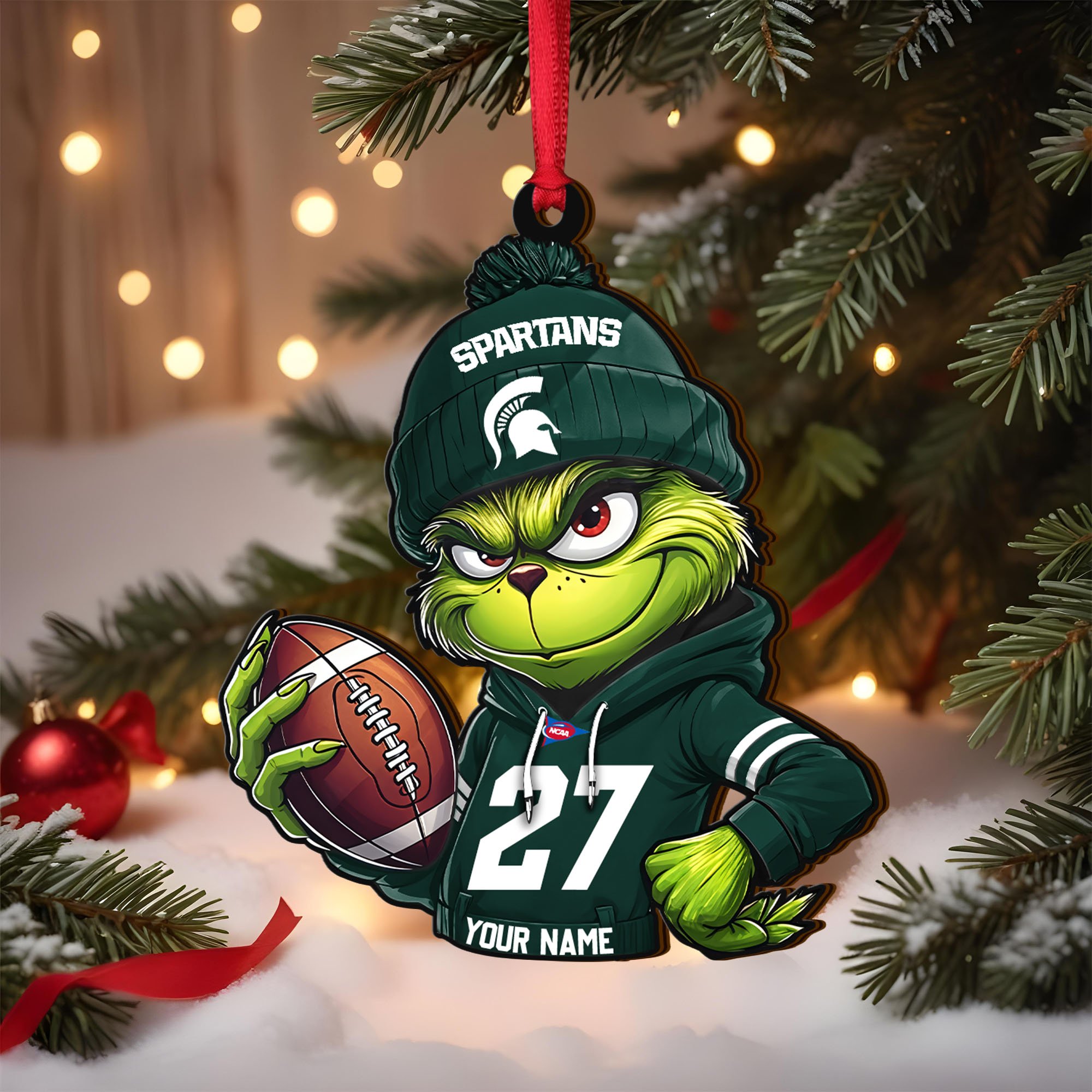 Michigan State Spartans Wooden Ornament 2025 Version Custom Name And Number, Sport Team Ornament For Fans, Sport Gifts ETRG-63012