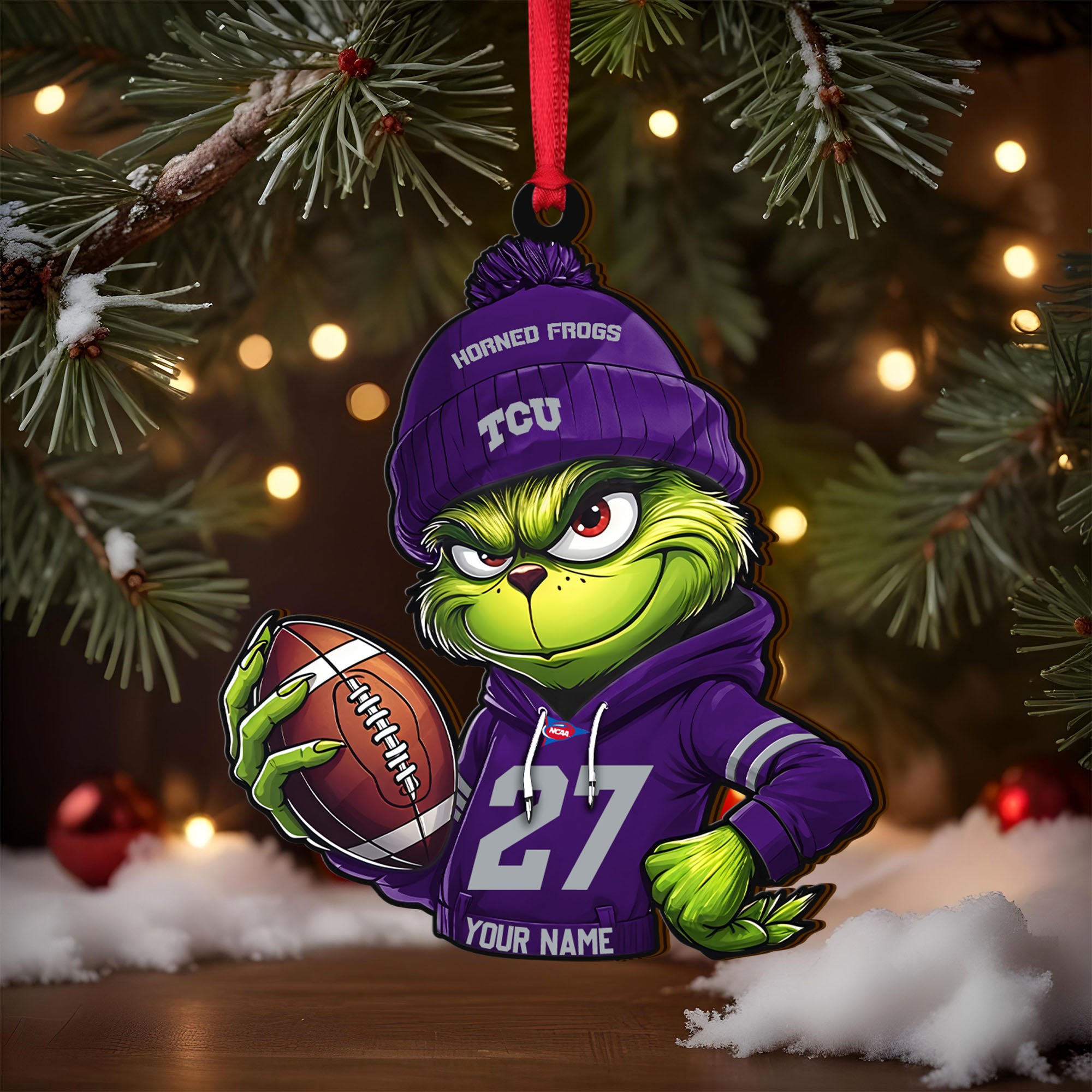 Alternative view of TCU Horned Frogs Wooden Ornament 2025 Version Custom Name And Number, Sport Team Ornament For Fans, Sport Gifts ETRG-63012
