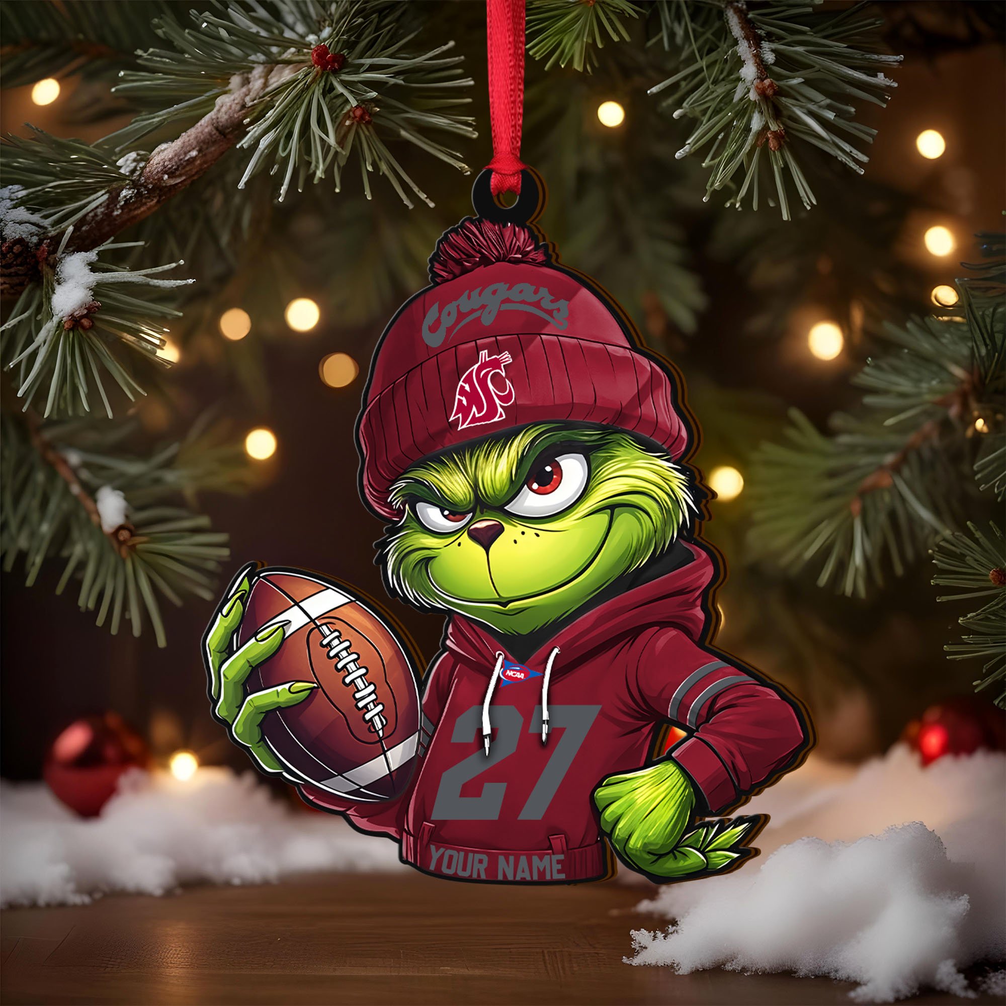 Alternative view of Washington State Cougars Wooden Ornament 2025 Version Custom Name And Number, Sport Team Ornament For Fans, Sport Gifts ETRG-63012