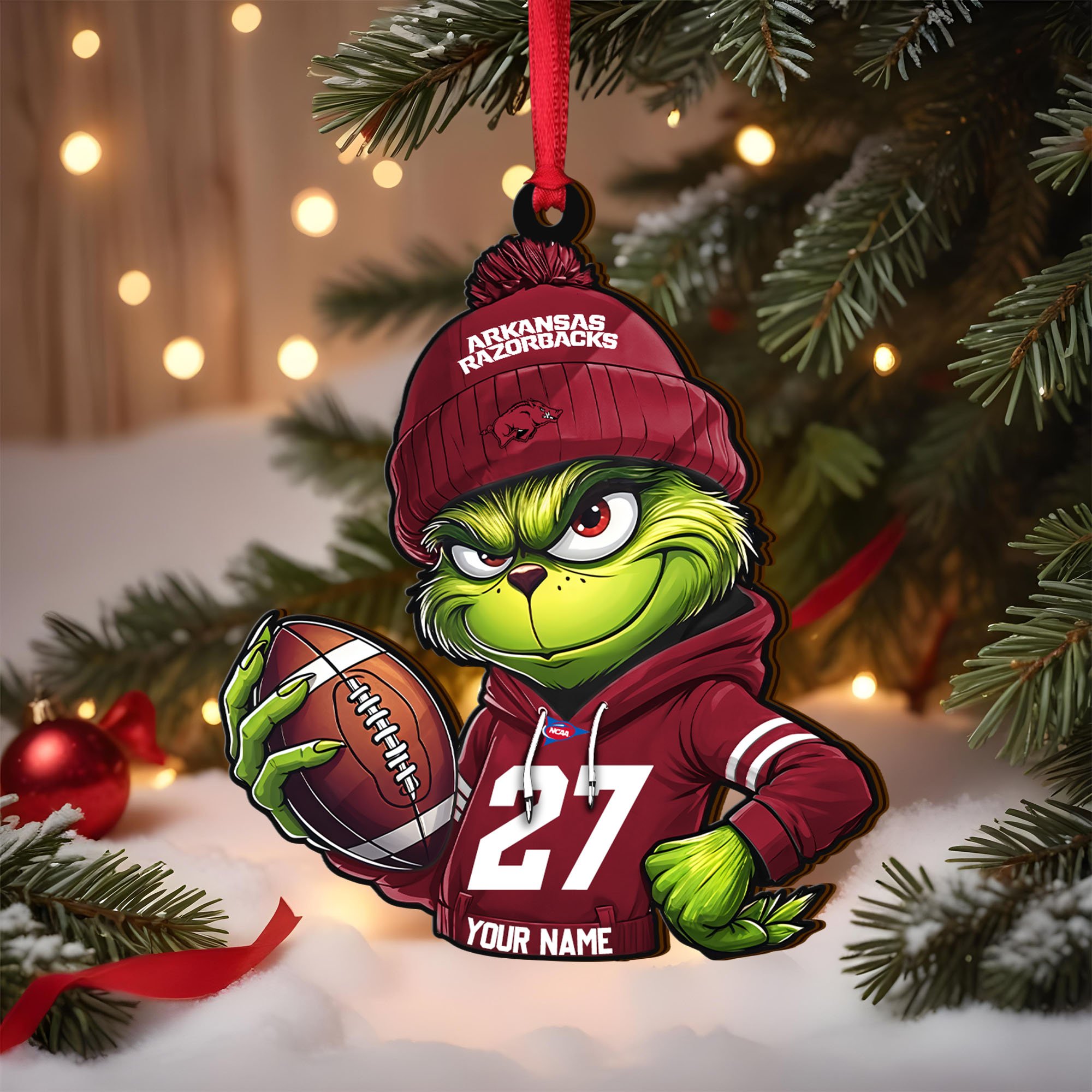 Arkansas Razorbacks Wooden Ornament 2025 Version Custom Name And Number, Sport Team Ornament For Fans, Sport Gifts ETRG-63012