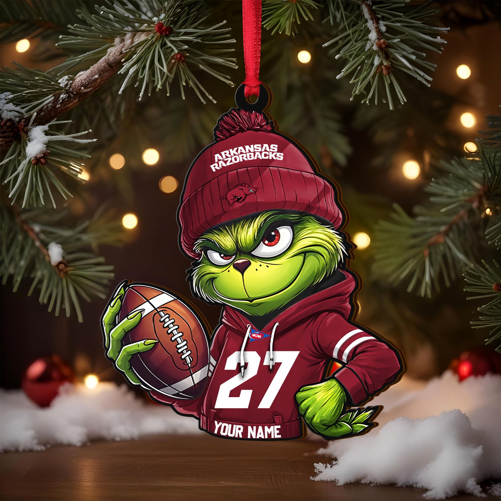 Alternative view of Arkansas Razorbacks Wooden Ornament 2025 Version Custom Name And Number, Sport Team Ornament For Fans, Sport Gifts ETRG-63012