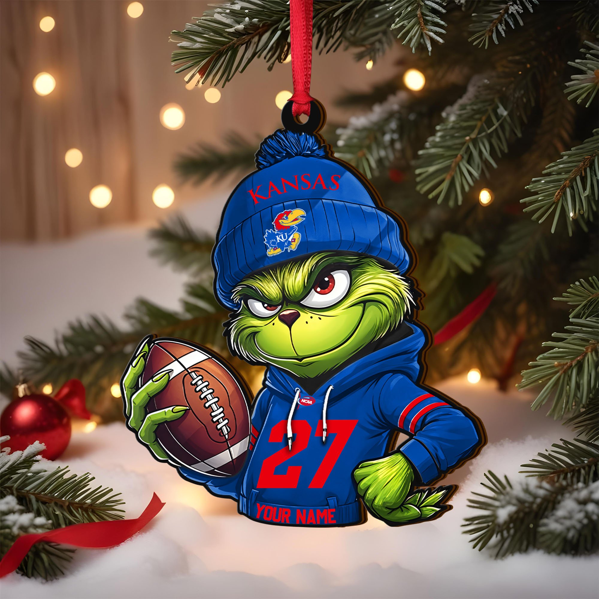 Kansas Jayhawks Wooden Ornament 2025 Version Custom Name And Number, Sport Team Ornament For Fans, Sport Gifts ETRG-63012