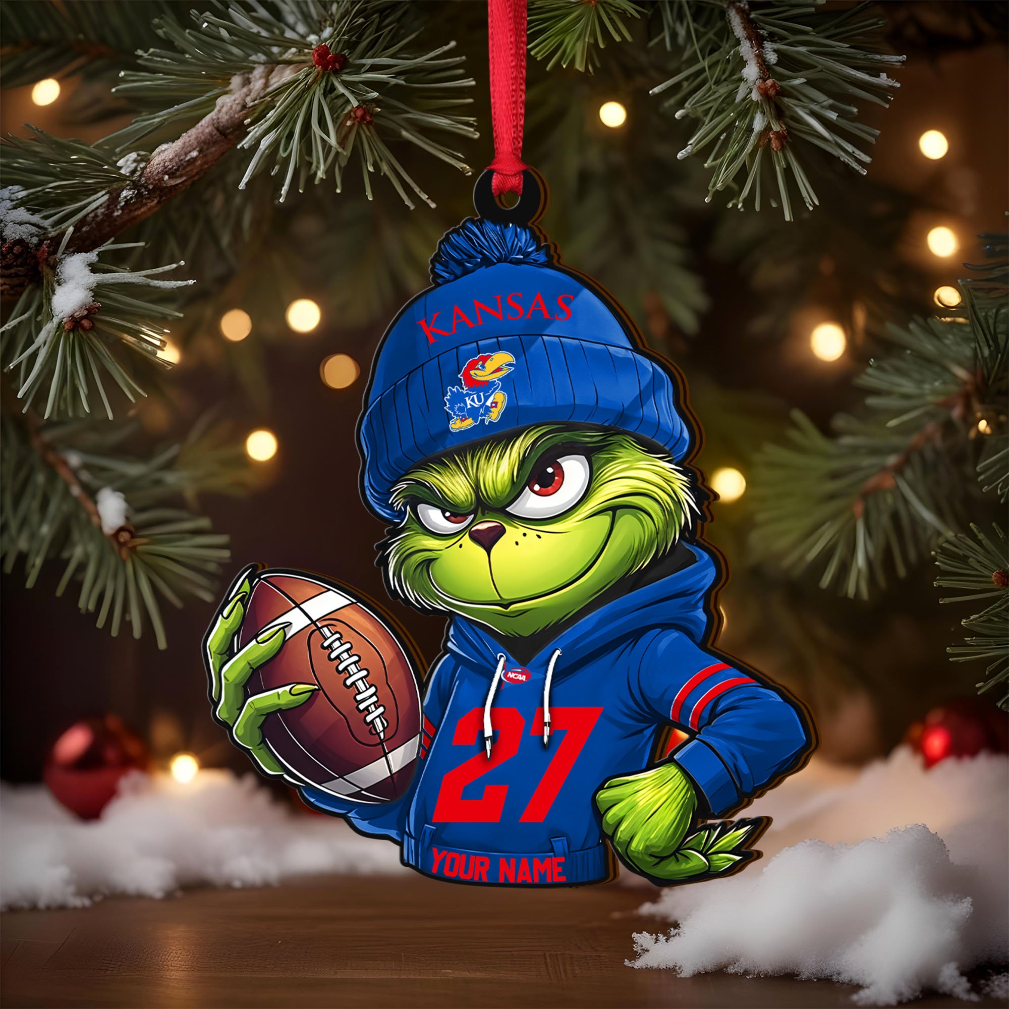 Alternative view of Kansas Jayhawks Wooden Ornament 2025 Version Custom Name And Number, Sport Team Ornament For Fans, Sport Gifts ETRG-63012