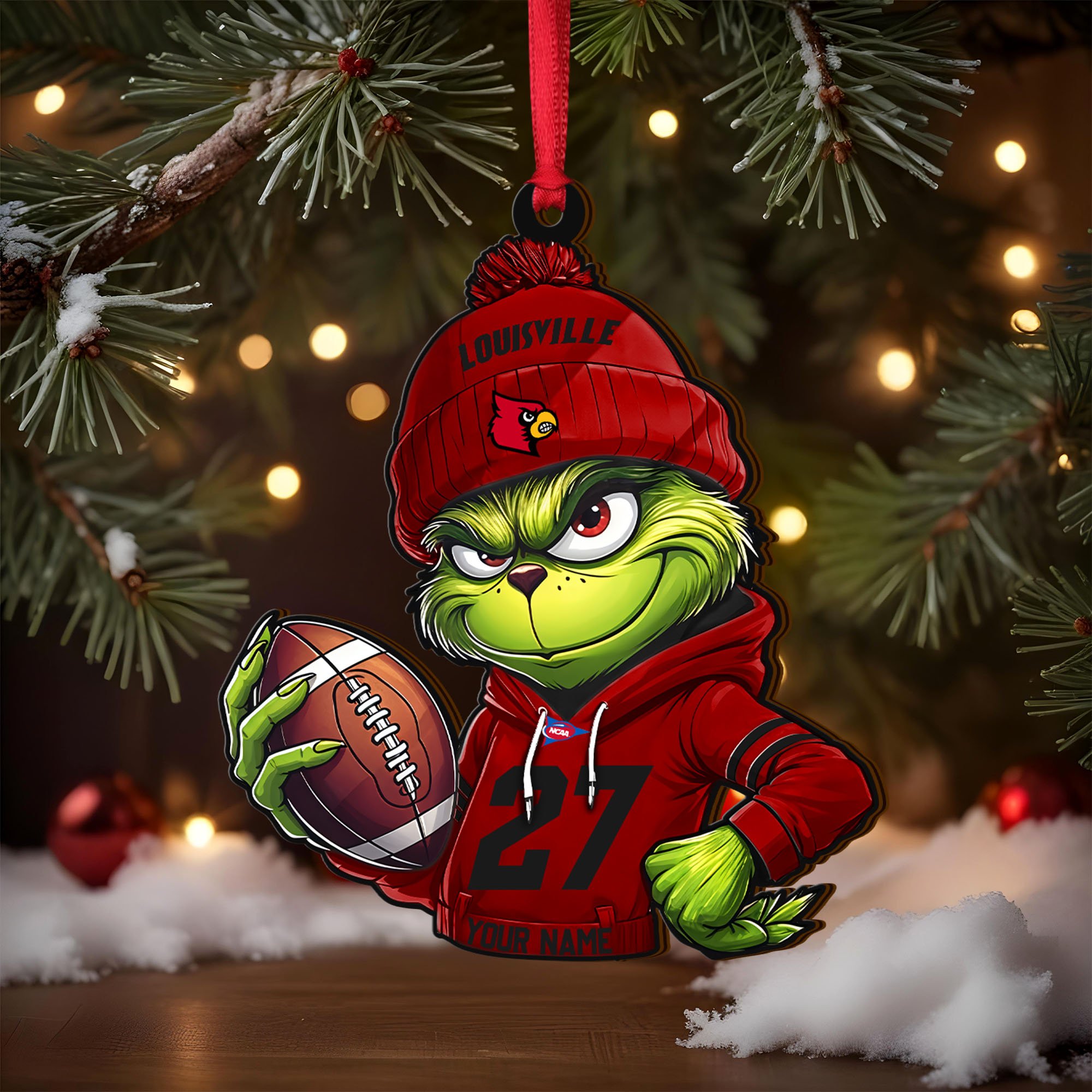 Alternative view of Louisville Cardinals Wooden Ornament 2025 Version Custom Name And Number, Sport Team Ornament For Fans, Sport Gifts ETRG-63012