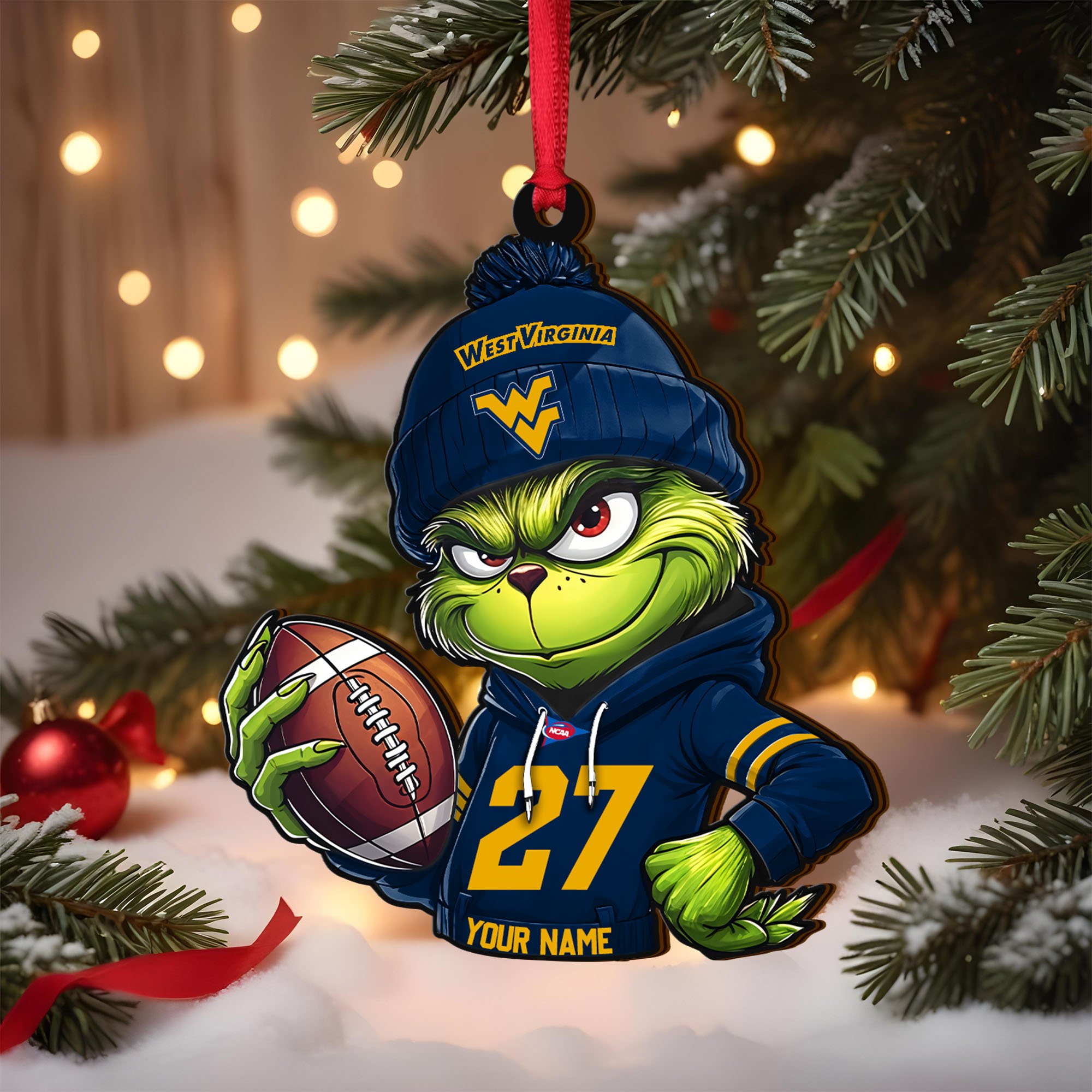 West Virginia Mountaineers Wooden Ornament 2025 Version Custom Name And Number, Sport Team Ornament For Fans, Sport Gifts ETRG-63012