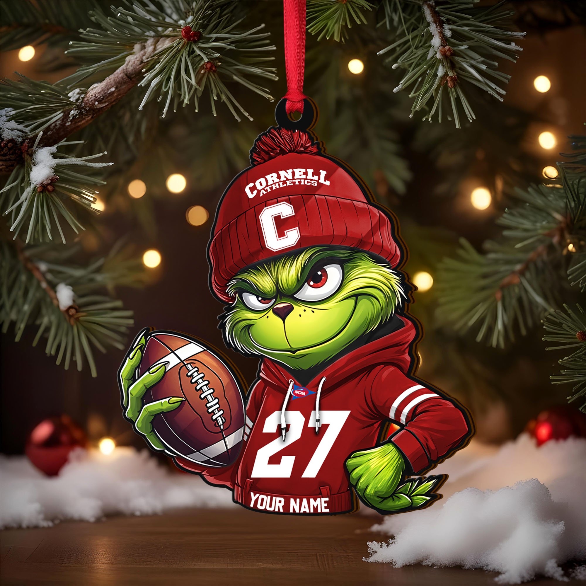 Alternative view of Cornell Big Red Wooden Ornament 2025 Version Custom Name And Number, Sport Team Ornament For Fans, Sport Gifts ETRG-63012