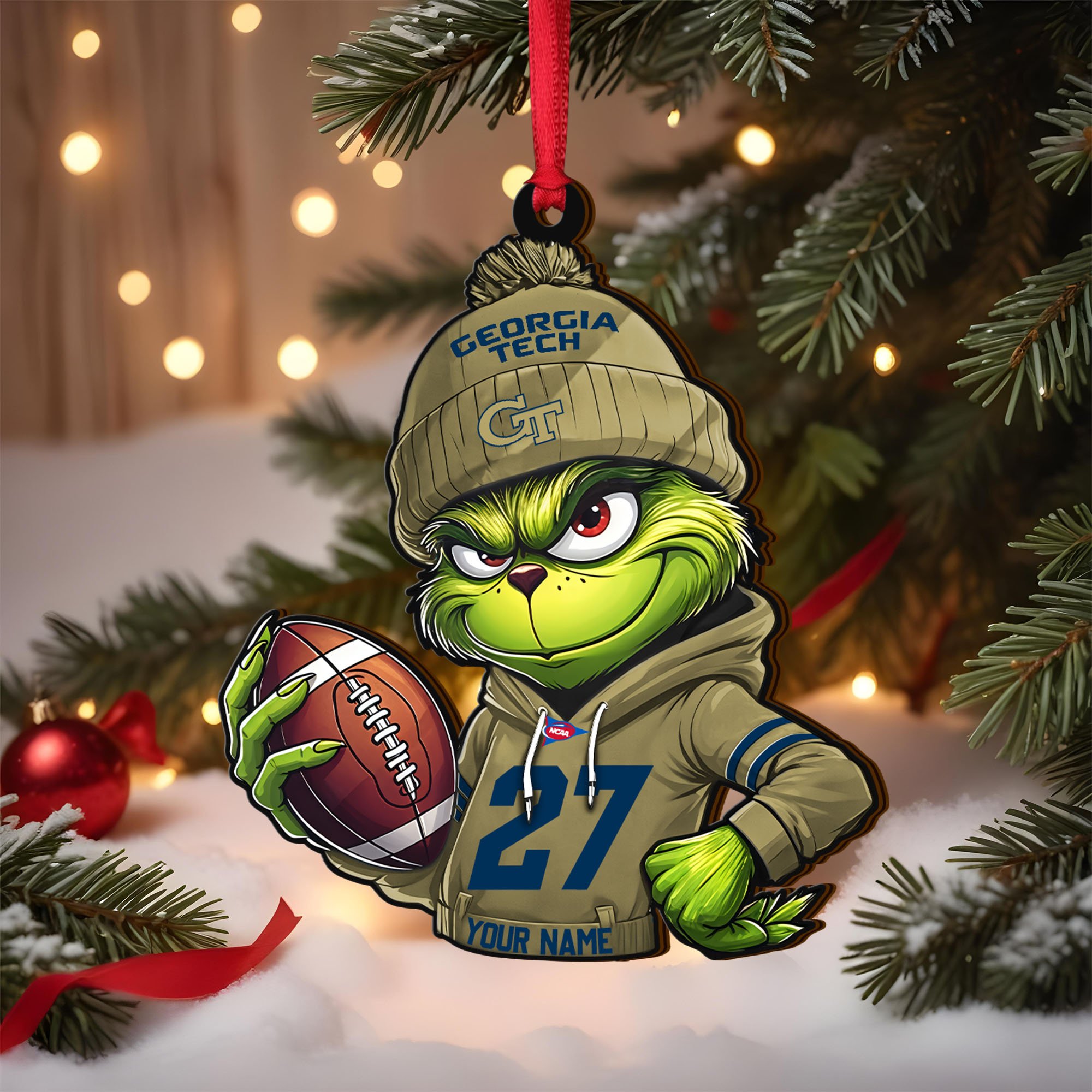 Georgia Tech Yellow Jackets Wooden Ornament 2025 Version Custom Name And Number, Sport Team Ornament For Fans, Sport Gifts ETRG-63012