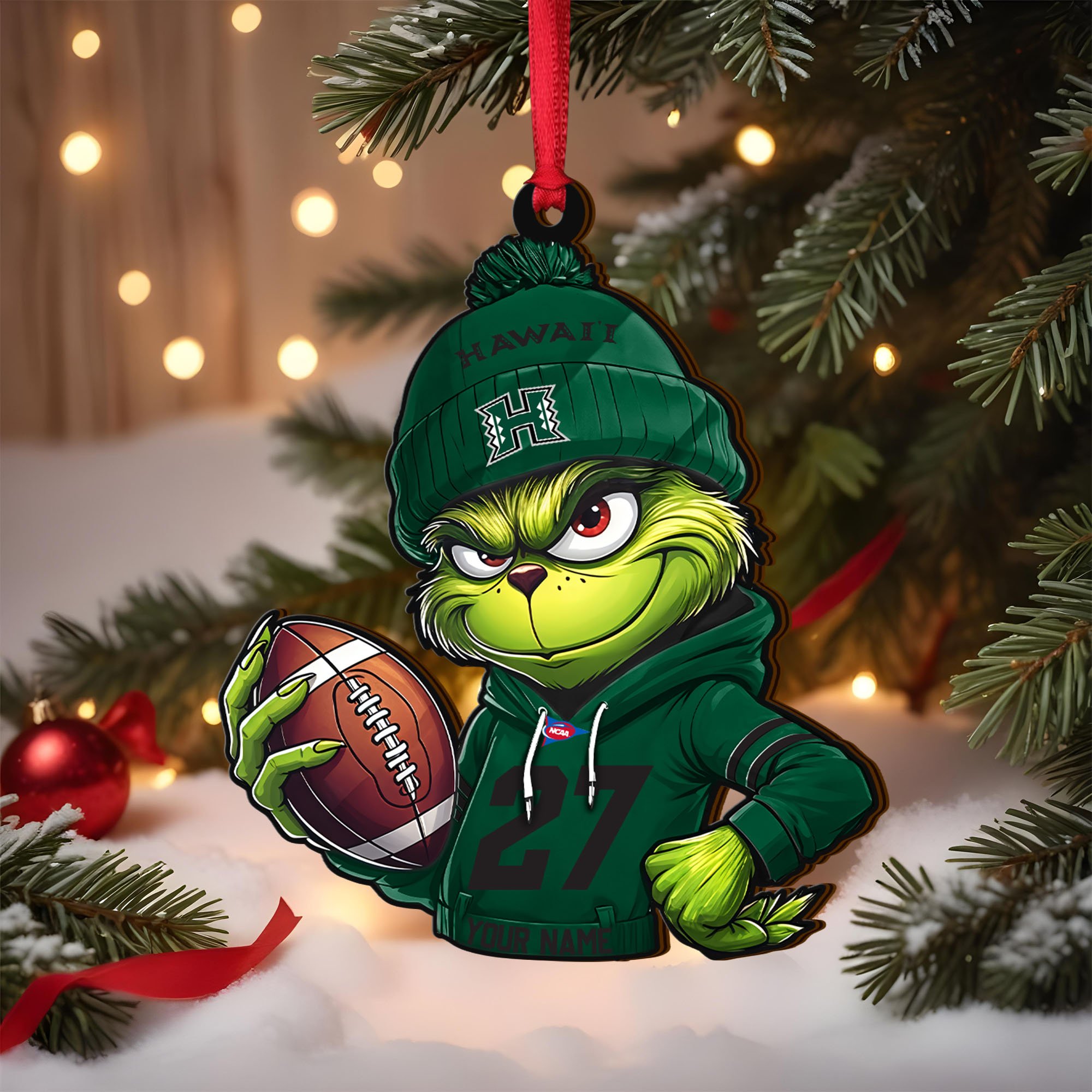 Hawaii Rainbow Warriors Wooden Ornament 2025 Version Custom Name And Number, Sport Team Ornament For Fans, Sport Gifts ETRG-63012