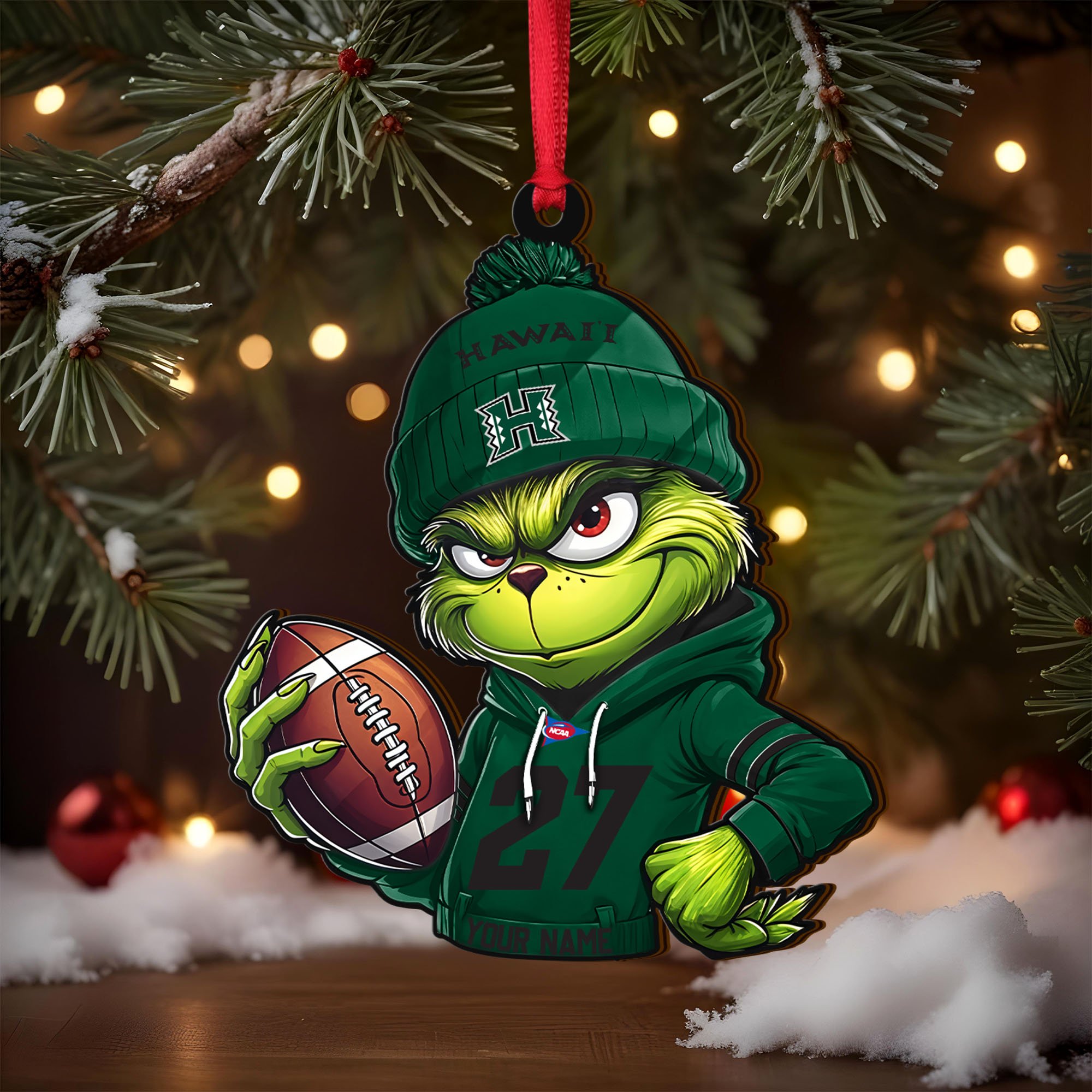 Alternative view of Hawaii Rainbow Warriors Wooden Ornament 2025 Version Custom Name And Number, Sport Team Ornament For Fans, Sport Gifts ETRG-63012