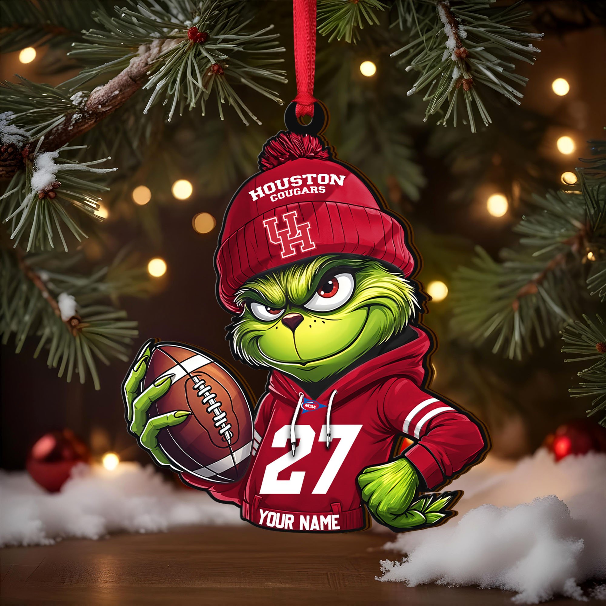 Alternative view of Houston Cougars Wooden Ornament 2025 Version Custom Name And Number, Sport Team Ornament For Fans, Sport Gifts ETRG-63012