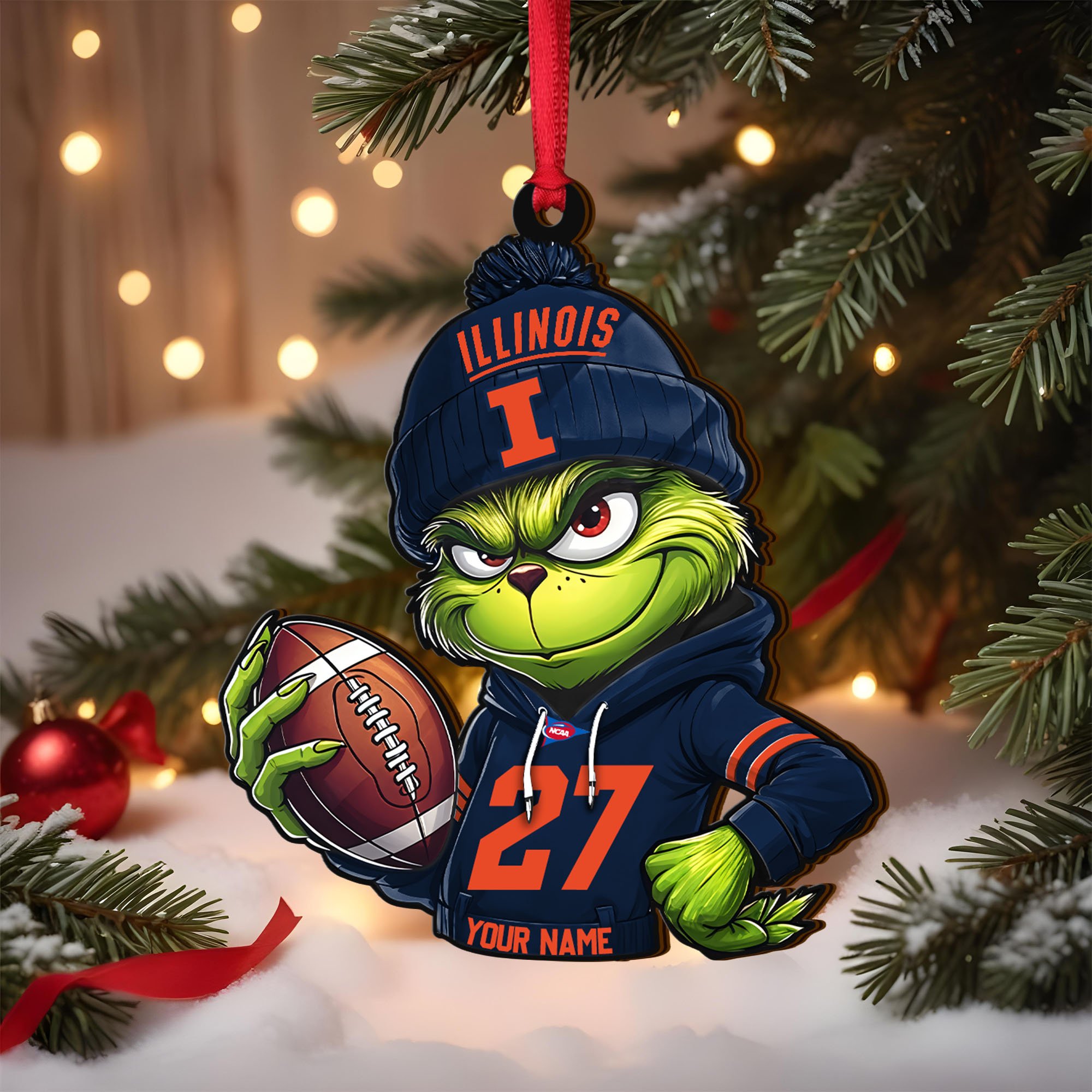 Illinois Fighting Illini Wooden Ornament 2025 Version Custom Name And Number, Sport Team Ornament For Fans, Sport Gifts ETRG-63012