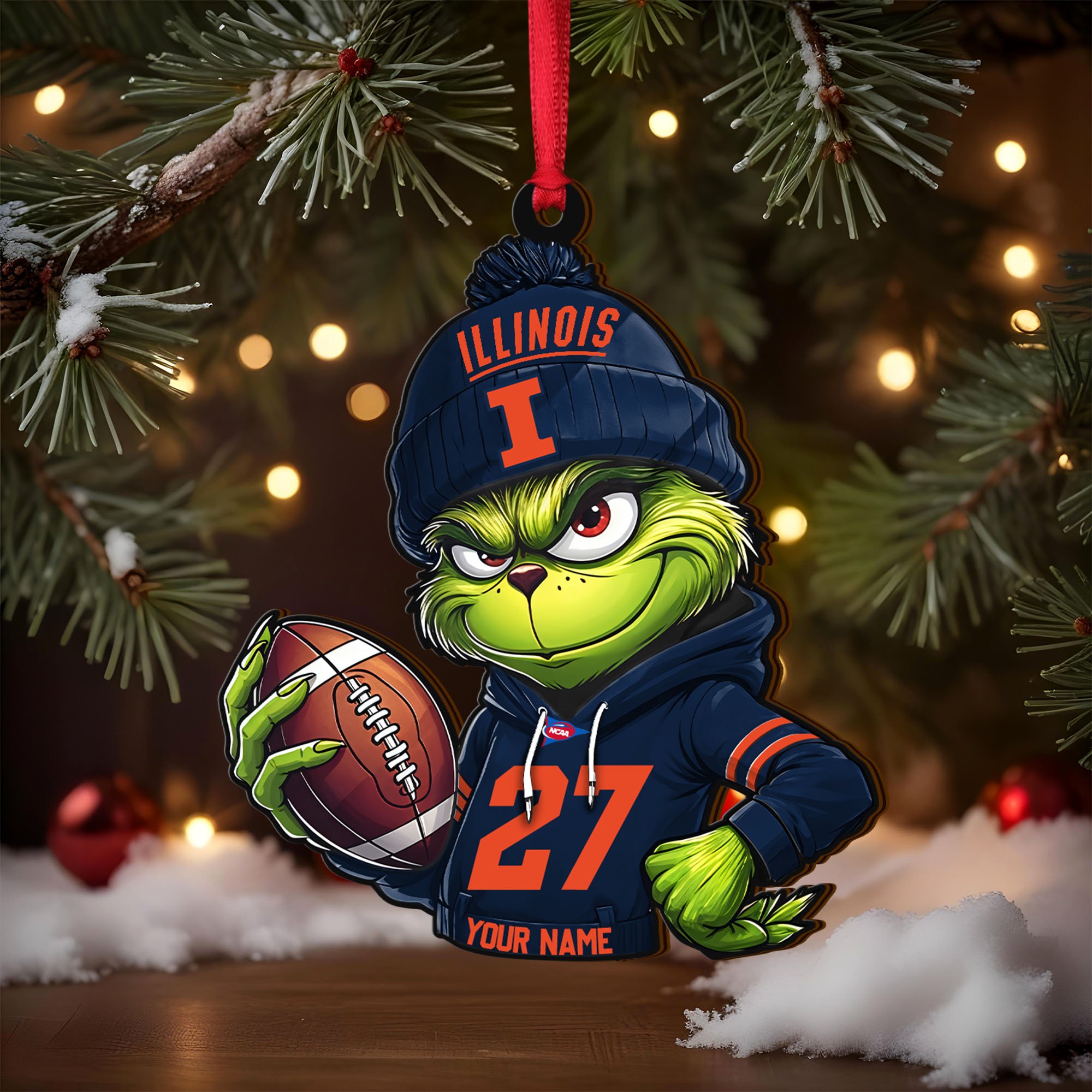 Alternative view of Illinois Fighting Illini Wooden Ornament 2025 Version Custom Name And Number, Sport Team Ornament For Fans, Sport Gifts ETRG-63012