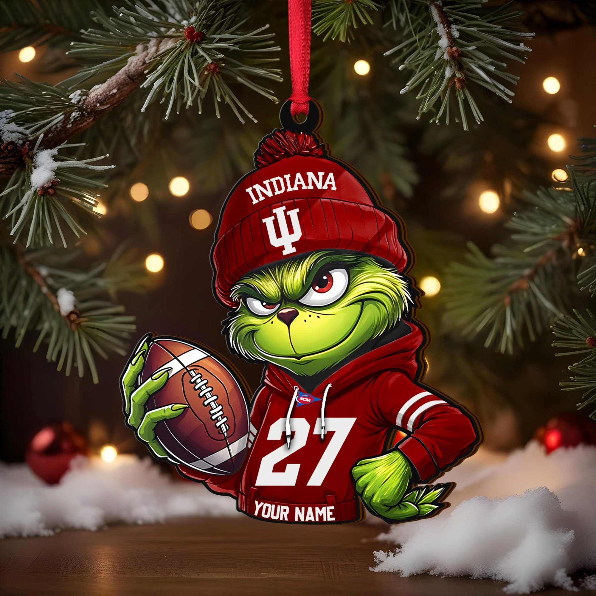 Alternative view of Indiana Hoosiers Wooden Ornament 2025 Version Custom Name And Number, Sport Team Ornament For Fans, Sport Gifts ETRG-63012