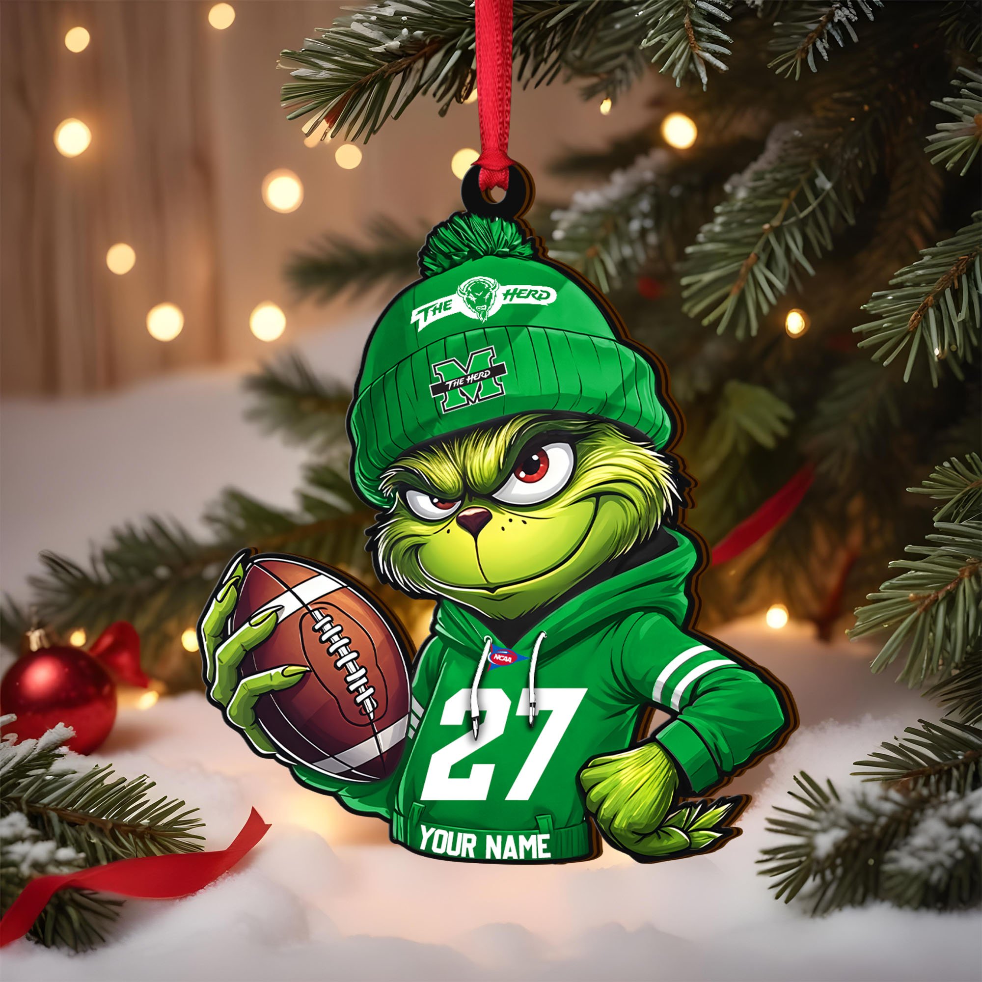 Marshall Thundering Herd Wooden Ornament 2025 Version Custom Name And Number, Sport Team Ornament For Fans, Sport Gifts ETRG-63012