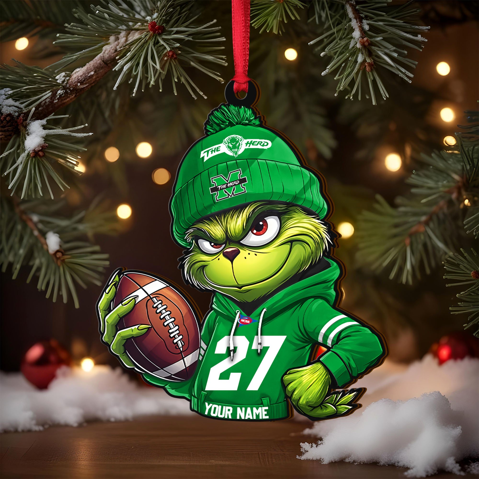 Alternative view of Marshall Thundering Herd Wooden Ornament 2025 Version Custom Name And Number, Sport Team Ornament For Fans, Sport Gifts ETRG-63012