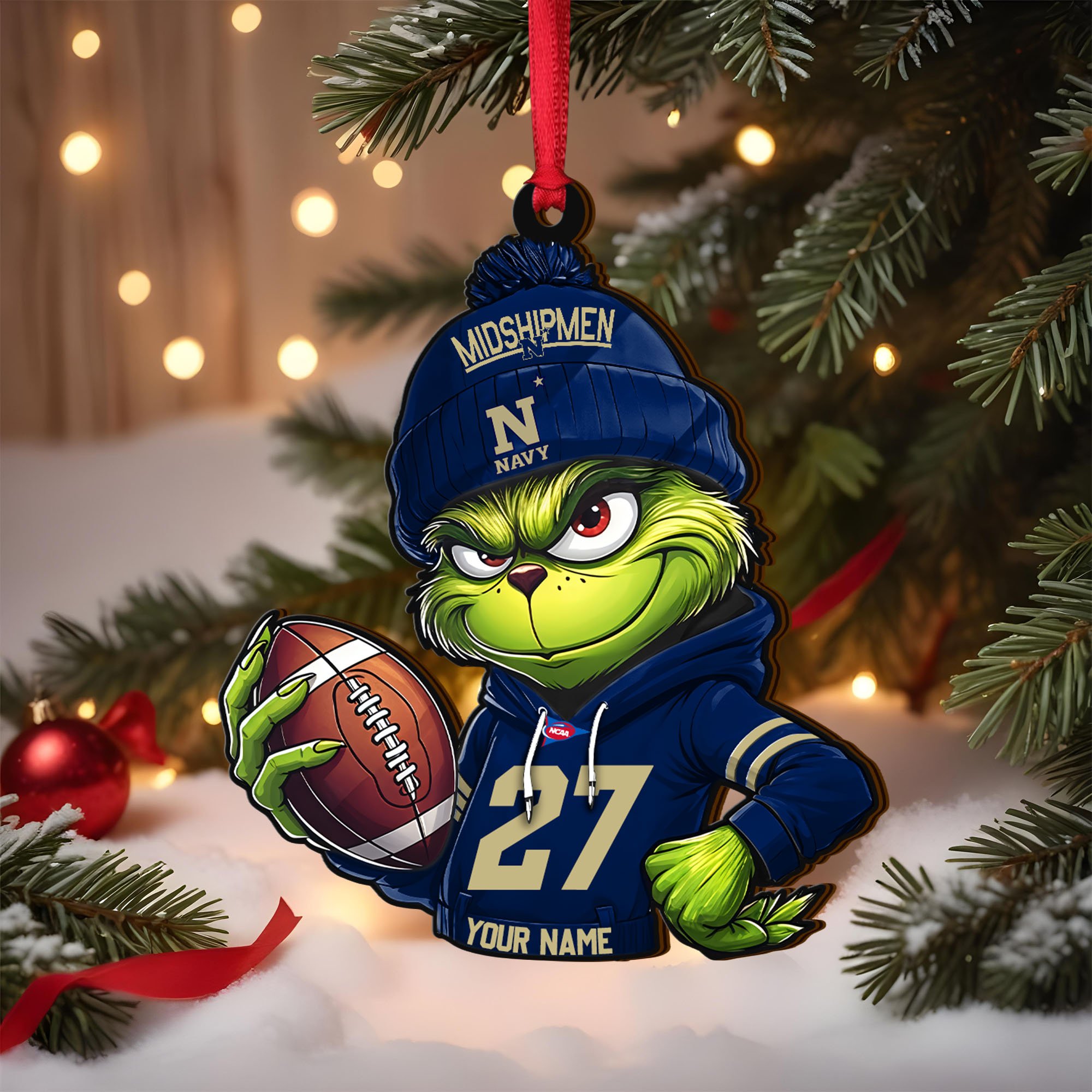 Navy Midshipmen Wooden Ornament 2025 Version Custom Name And Number, Sport Team Ornament For Fans, Sport Gifts ETRG-63012