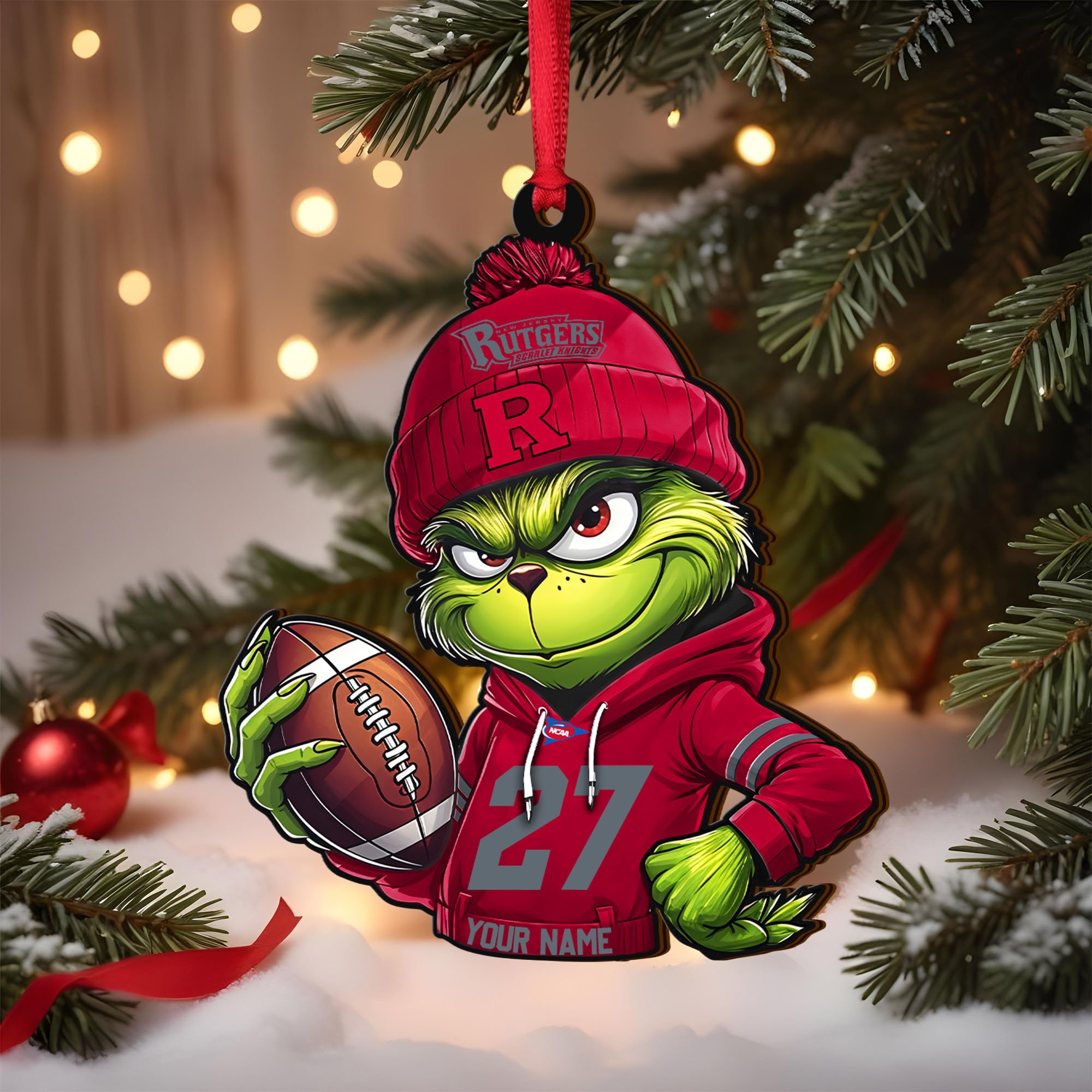 Rutgers Scarlet Knights Wooden Ornament 2025 Version Custom Name And Number, Sport Team Ornament For Fans, Sport Gifts ETRG-63012
