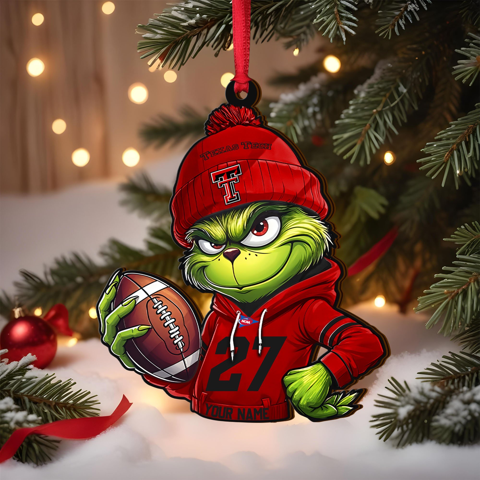 Texas Tech Red Raiders Wooden Ornament 2025 Version Custom Name And Number, Sport Team Ornament For Fans, Sport Gifts ETRG-63012