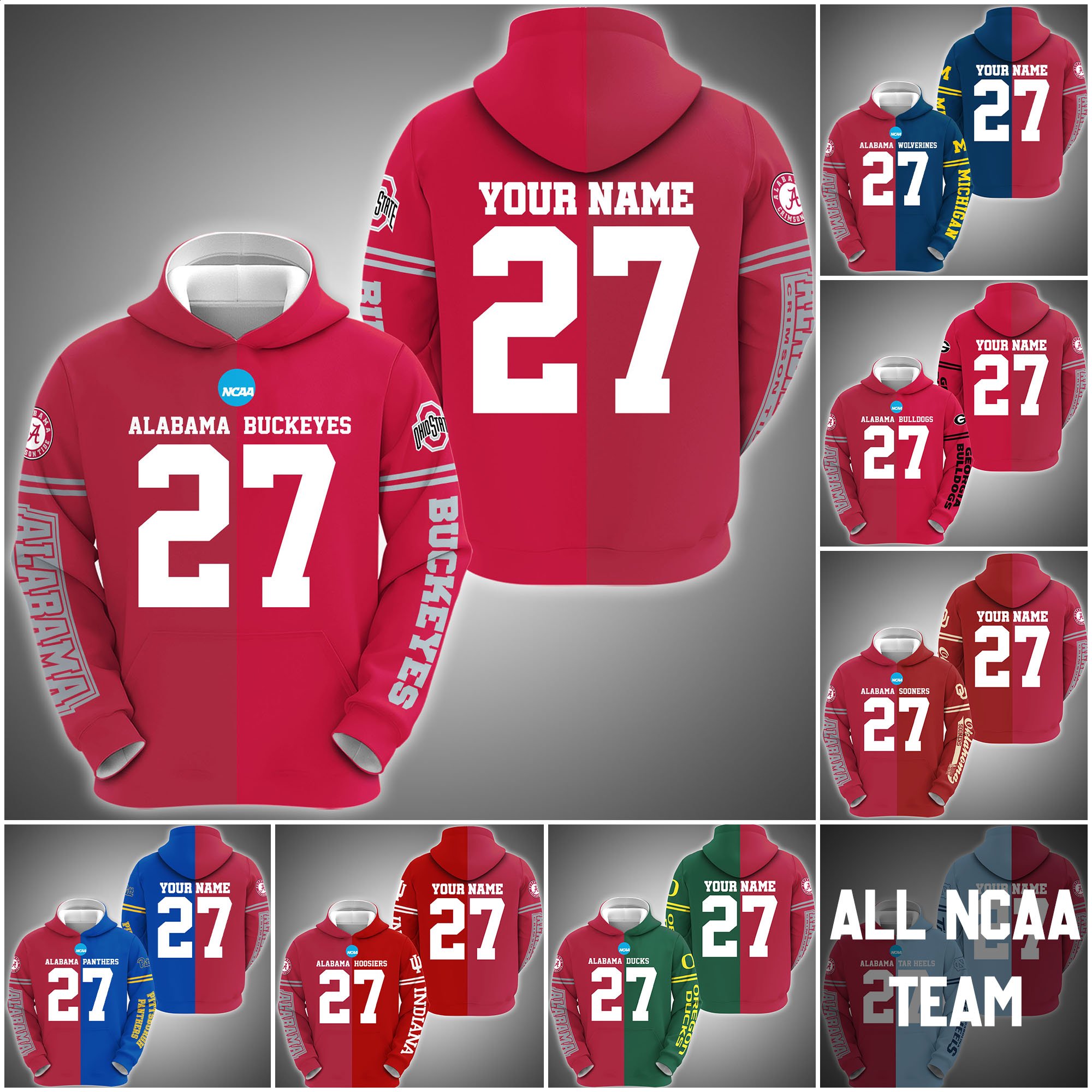 Alabama Crimson Tide House Divided Hoodie Custom Name, Year And Team, Sport Shirts For Fan ETRG-63011