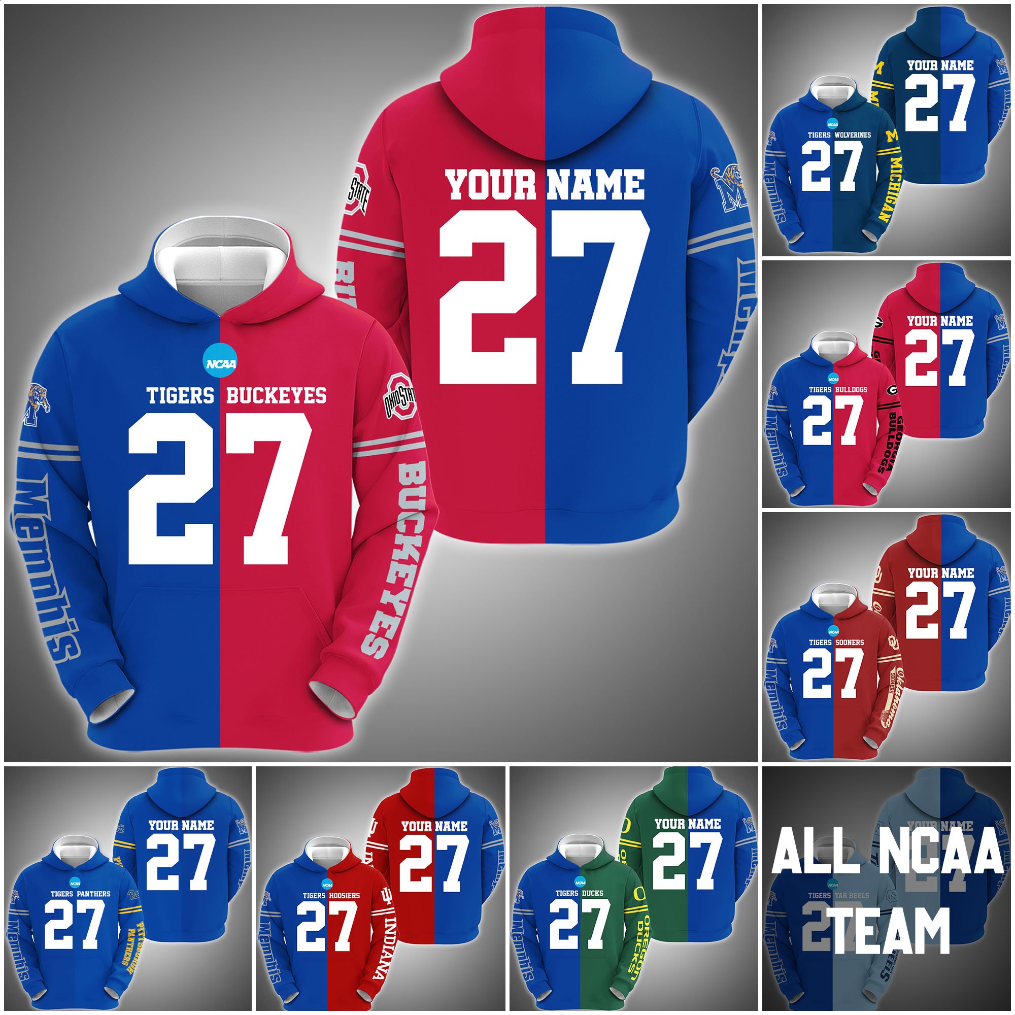 Memphis Tigers House Divided Hoodie Custom Name, Year And Team, Sport Shirts For Fan ETRG-63011