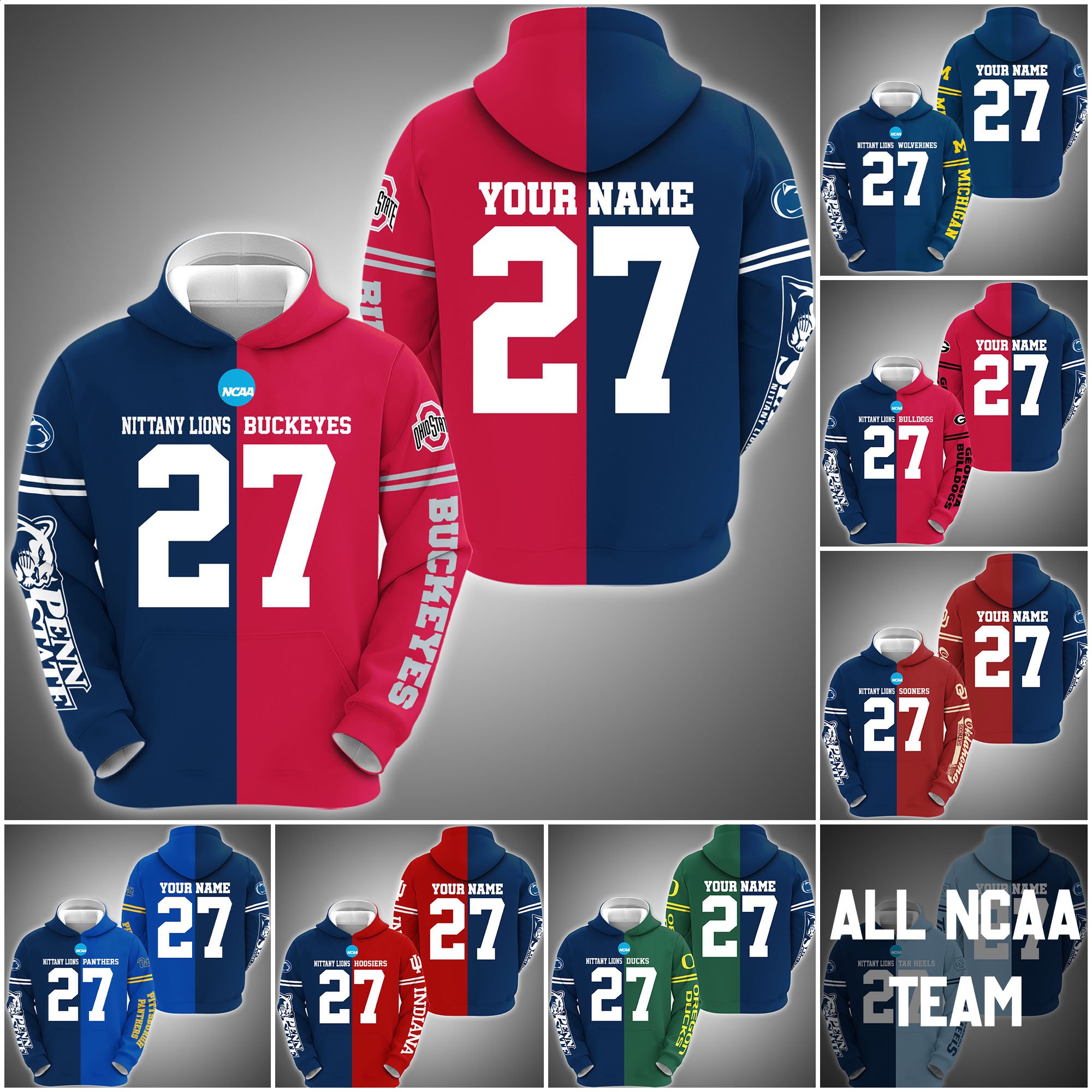 Penn State Nittany Lions House Divided Hoodie Custom Name, Year And Team, Sport Shirts For Fan ETRG-63011