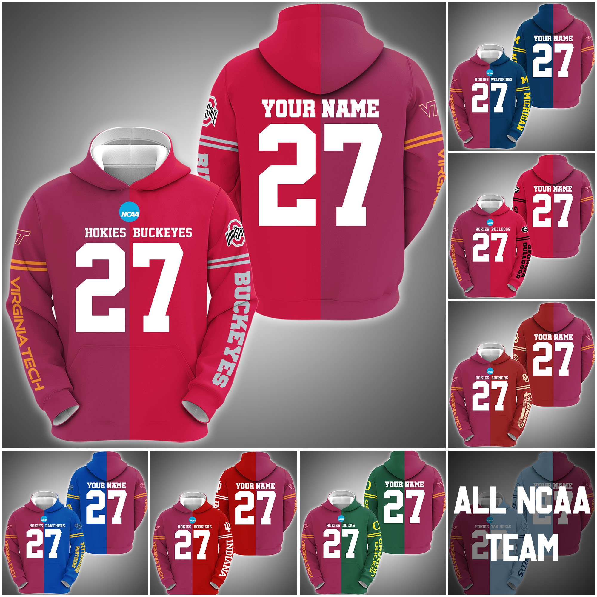 Virginia Tech Hokies House Divided Hoodie Custom Name, Year And Team, Sport Shirts For Fan ETRG-63011