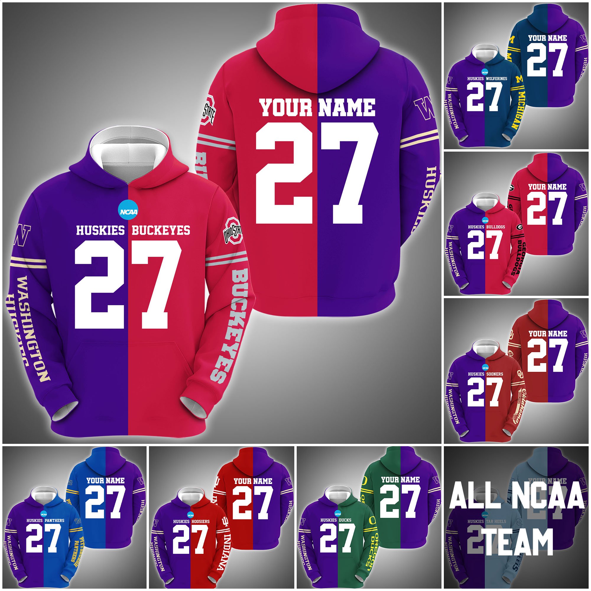 Washington Huskies House Divided Hoodie Custom Name, Year And Team, Sport Shirts For Fan ETRG-63011