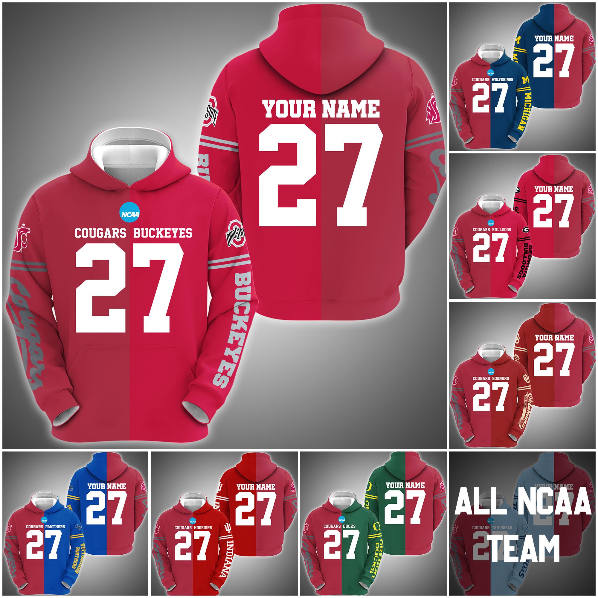 Washington State Cougars House Divided Hoodie Custom Name, Year And Team, Sport Shirts For Fan ETRG-63011