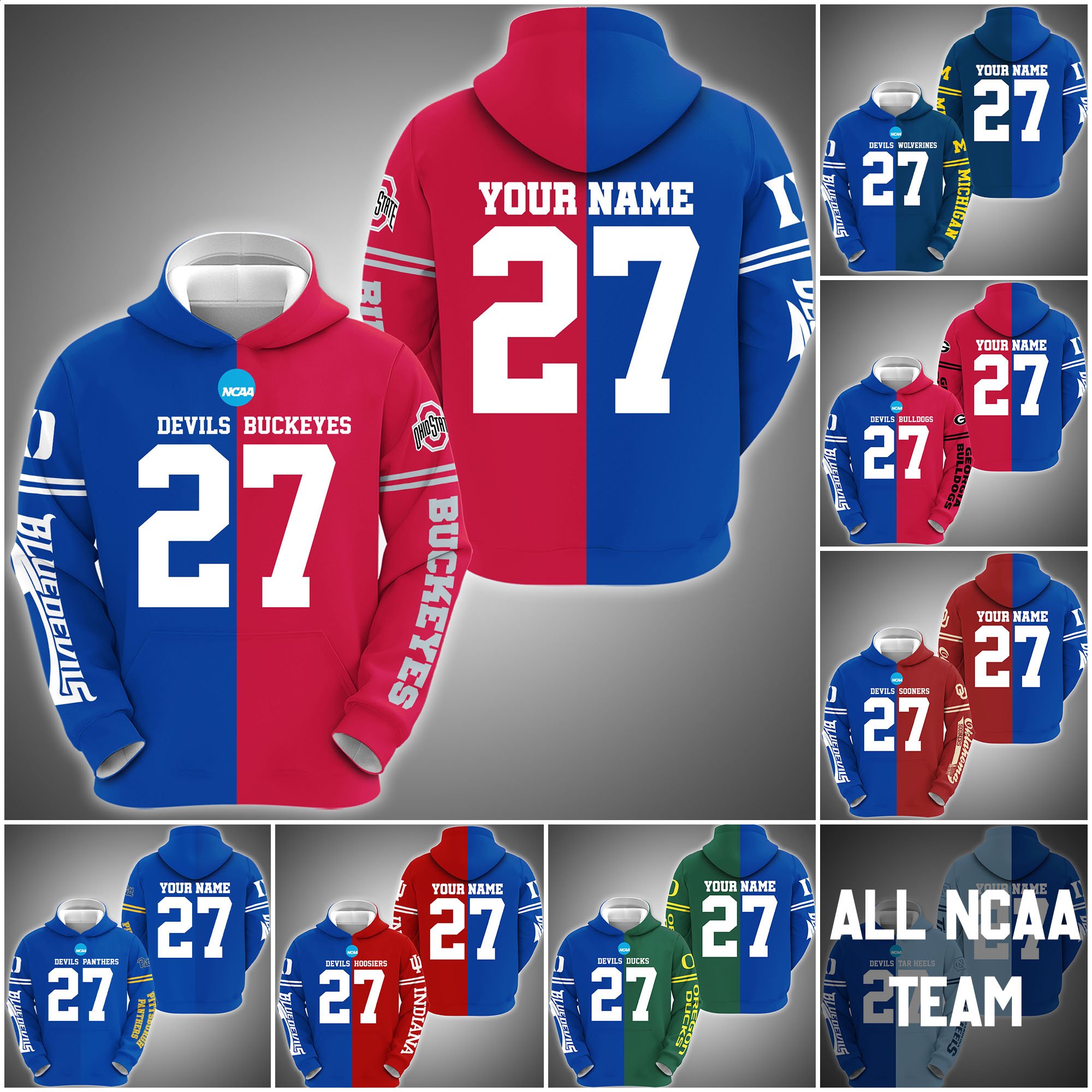 Duke Blue Devils House Divided Hoodie Custom Name, Year And Team, Sport Shirts For Fan ETRG-63011