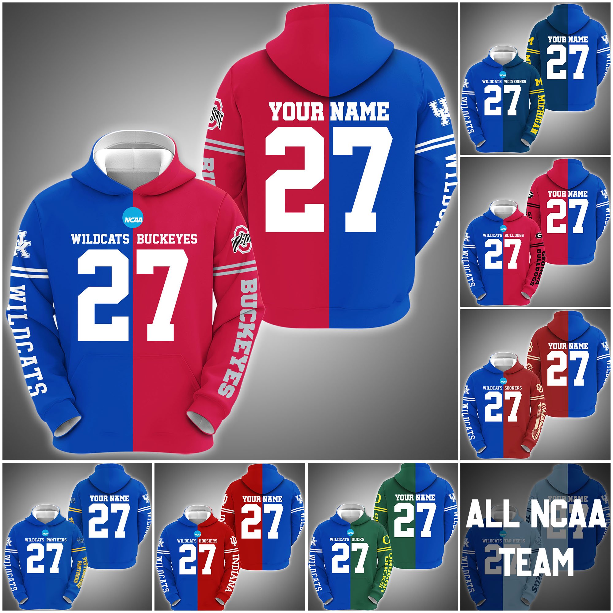 Kentucky Wildcats House Divided Hoodie Custom Name, Year And Team, Sport Shirts For Fan ETRG-63011