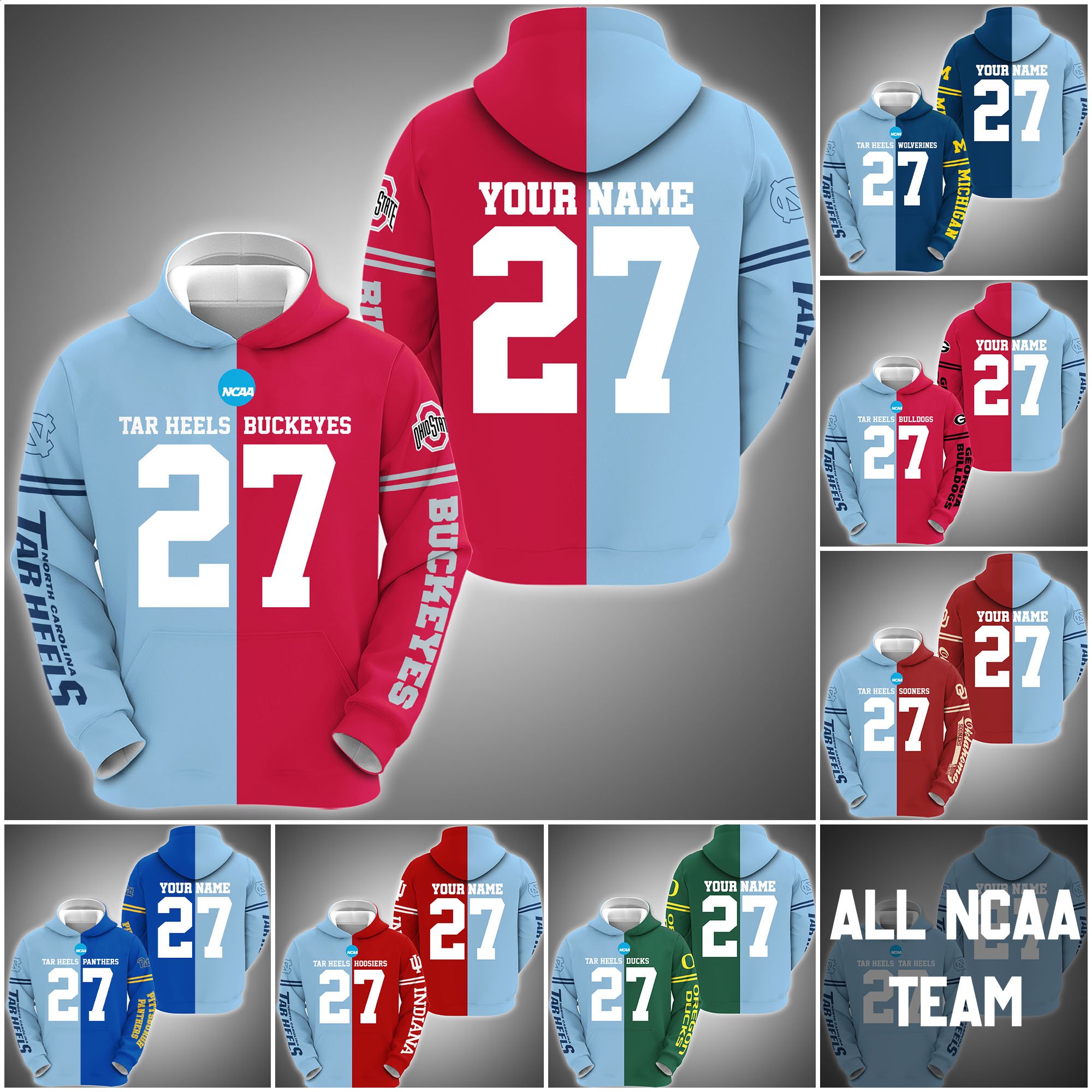 North Carolina Tar Heels House Divided Hoodie Custom Name, Year And Team, Sport Shirts For Fan ETRG-63011