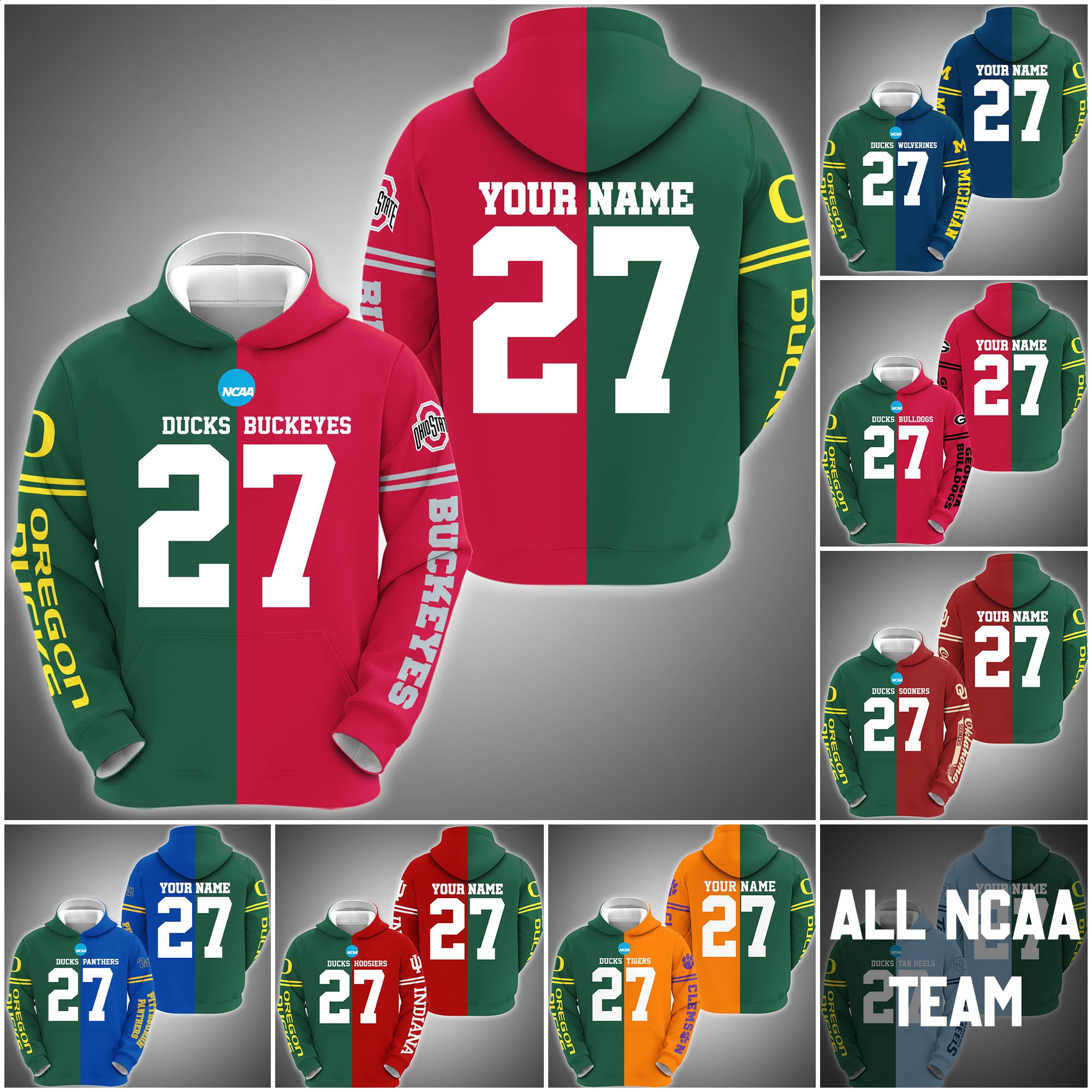 Oregon Ducks House Divided Hoodie Custom Name, Year And Team, Sport Shirts For Fan ETRG-63011