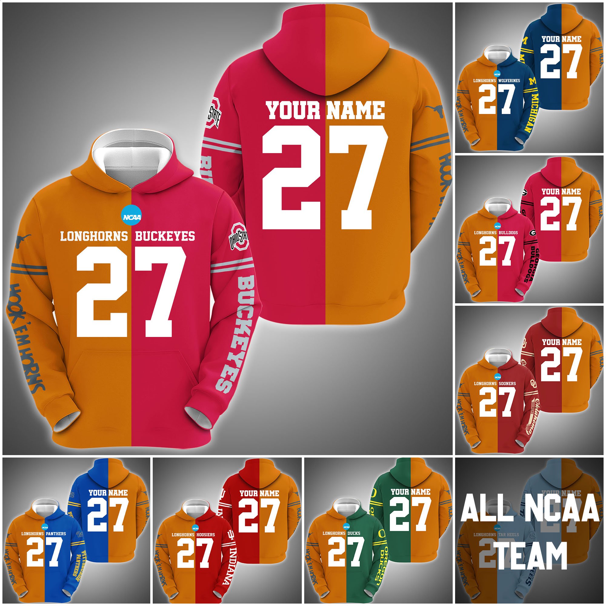 Texas Longhorns House Divided Hoodie Custom Name, Year And Team, Sport Shirts For Fan ETRG-63011