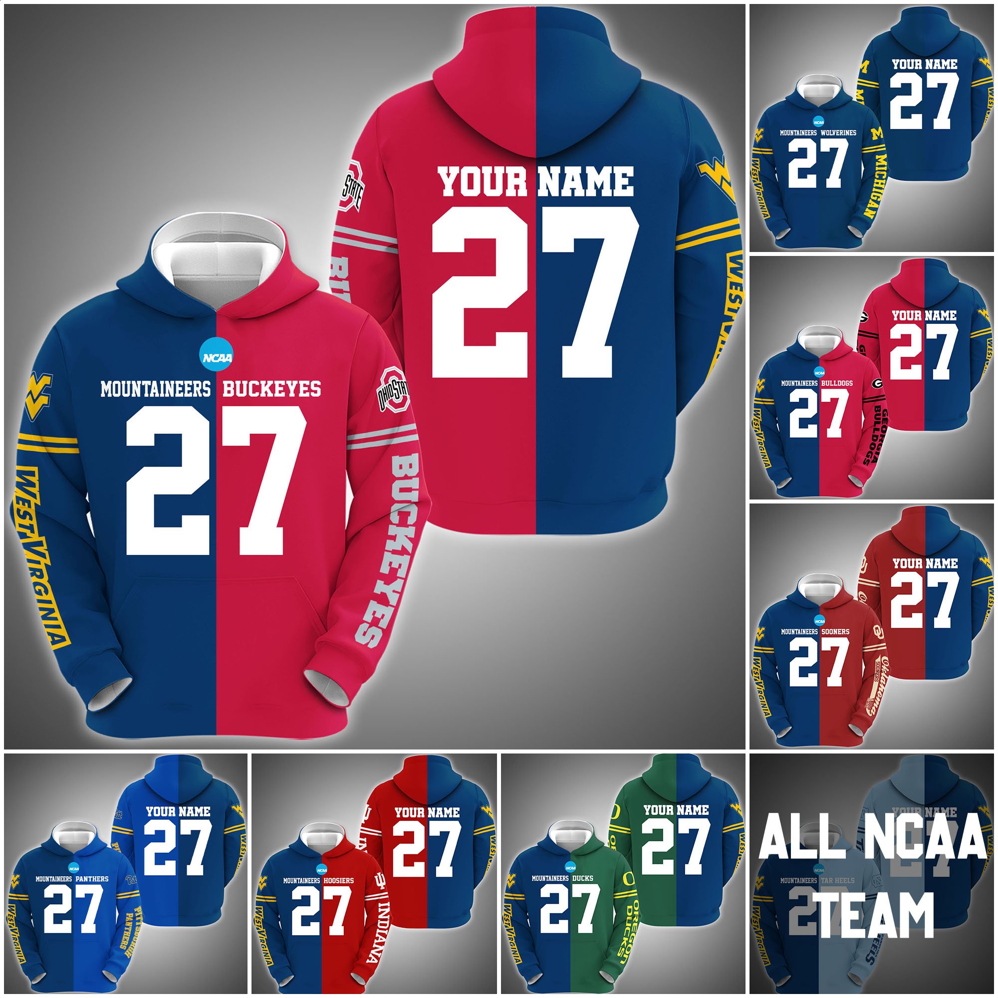 West Virginia Mountaineers House Divided Hoodie Custom Name, Year And Team, Sport Shirts For Fan ETRG-63011