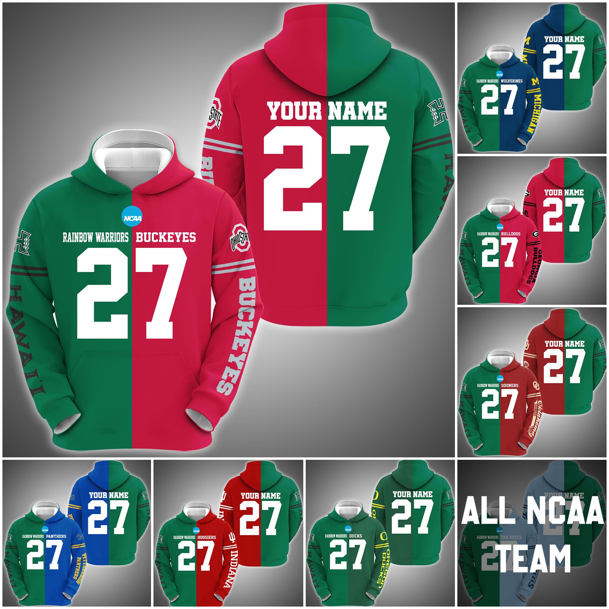 Hawaii Rainbow Warriors House Divided Hoodie Custom Name, Year And Team, Sport Shirts For Fan ETRG-63011