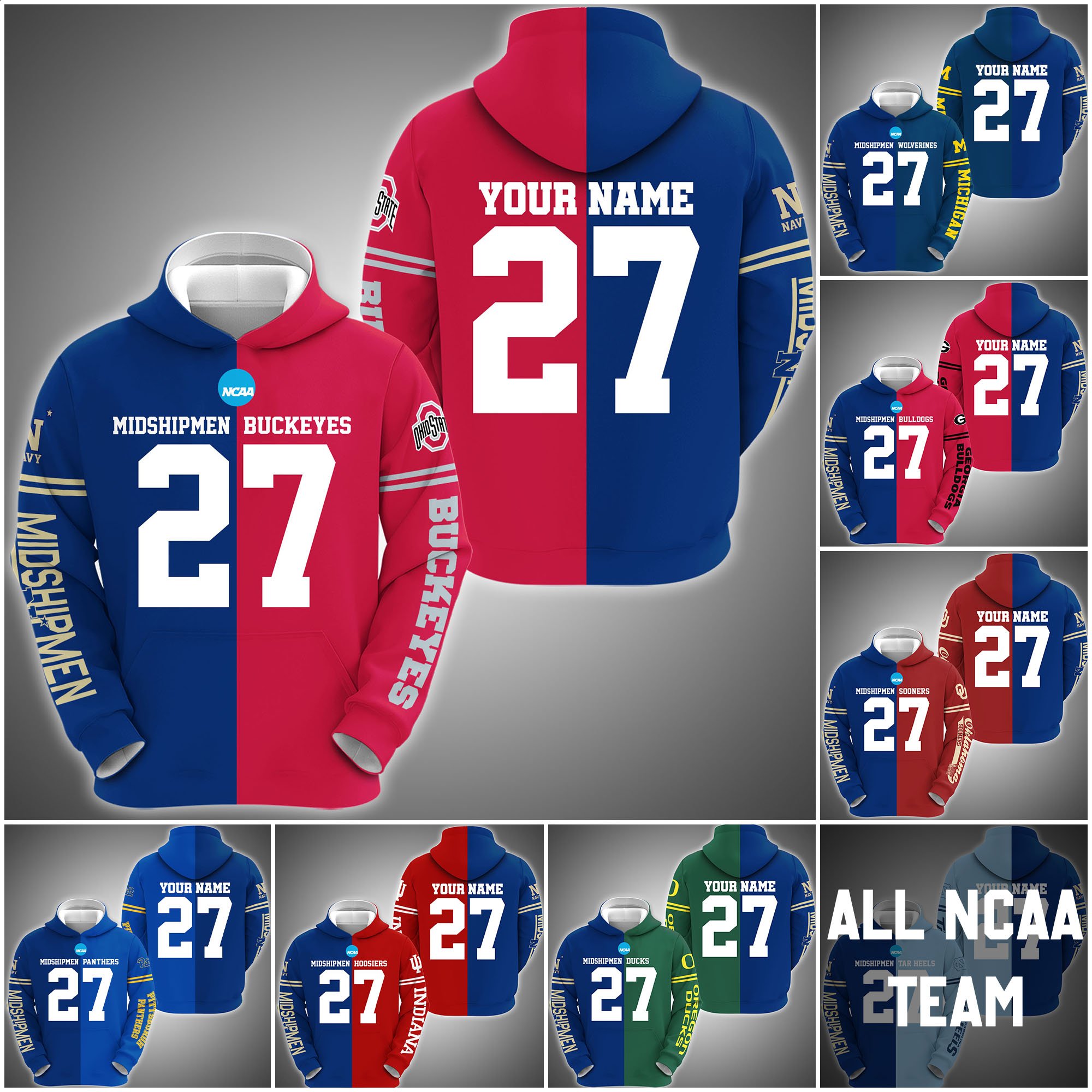 Navy Midshipmen House Divided Hoodie Custom Name, Year And Team, Sport Shirts For Fan ETRG-63011