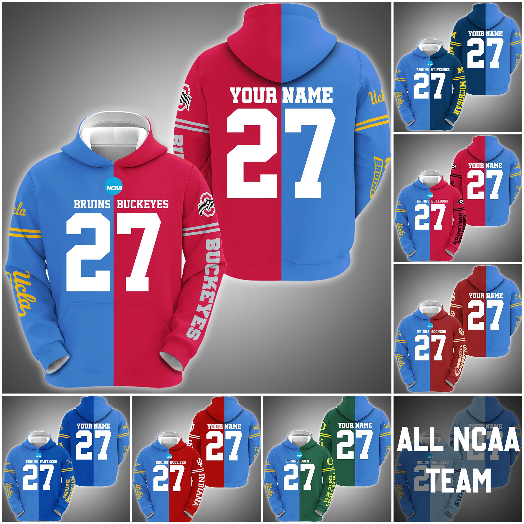 UCLA Bruins House Divided Hoodie Custom Name, Year And Team, Sport Shirts For Fan ETRG-63011