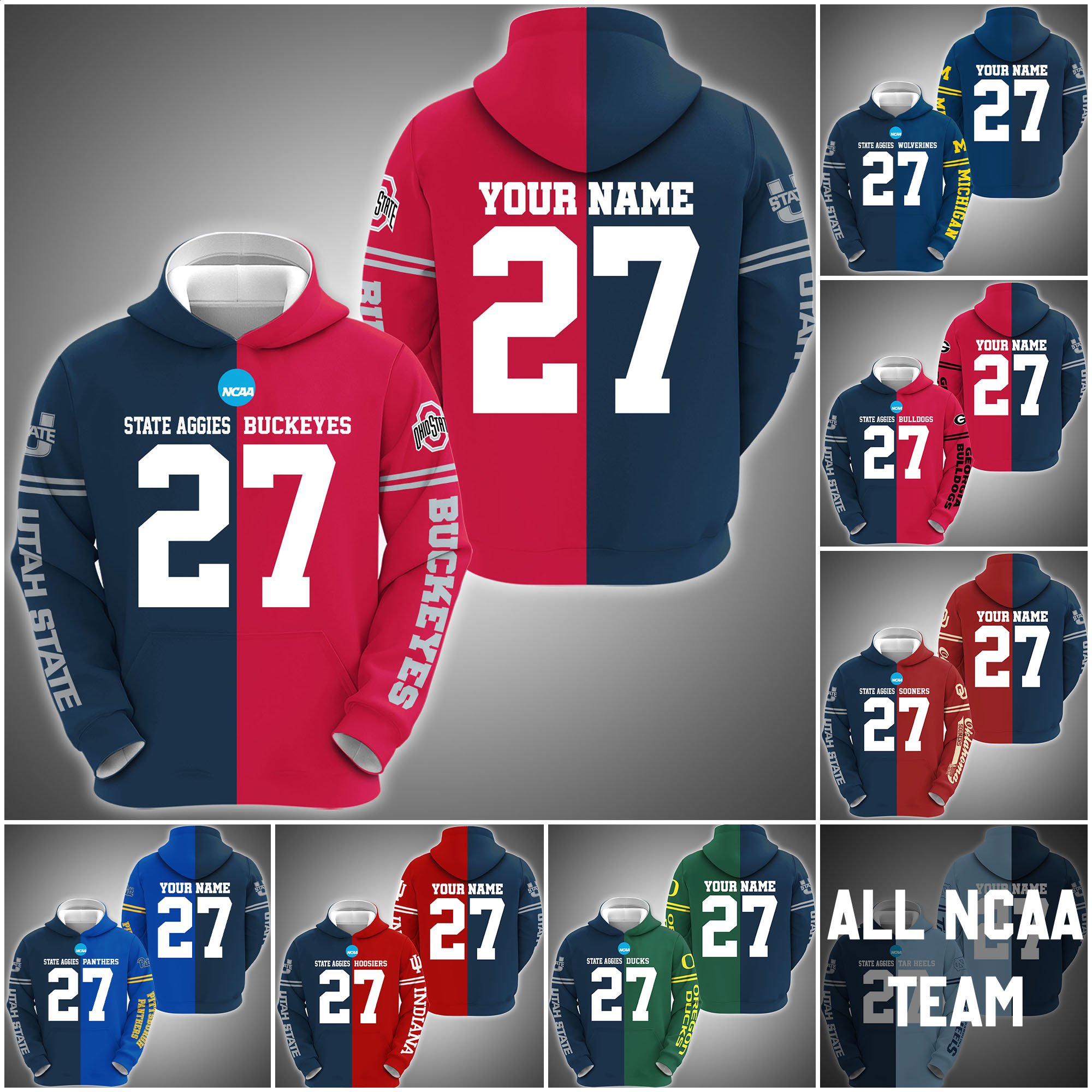 Utah State Aggies House Divided Hoodie Custom Name, Year And Team, Sport Shirts For Fan ETRG-63011