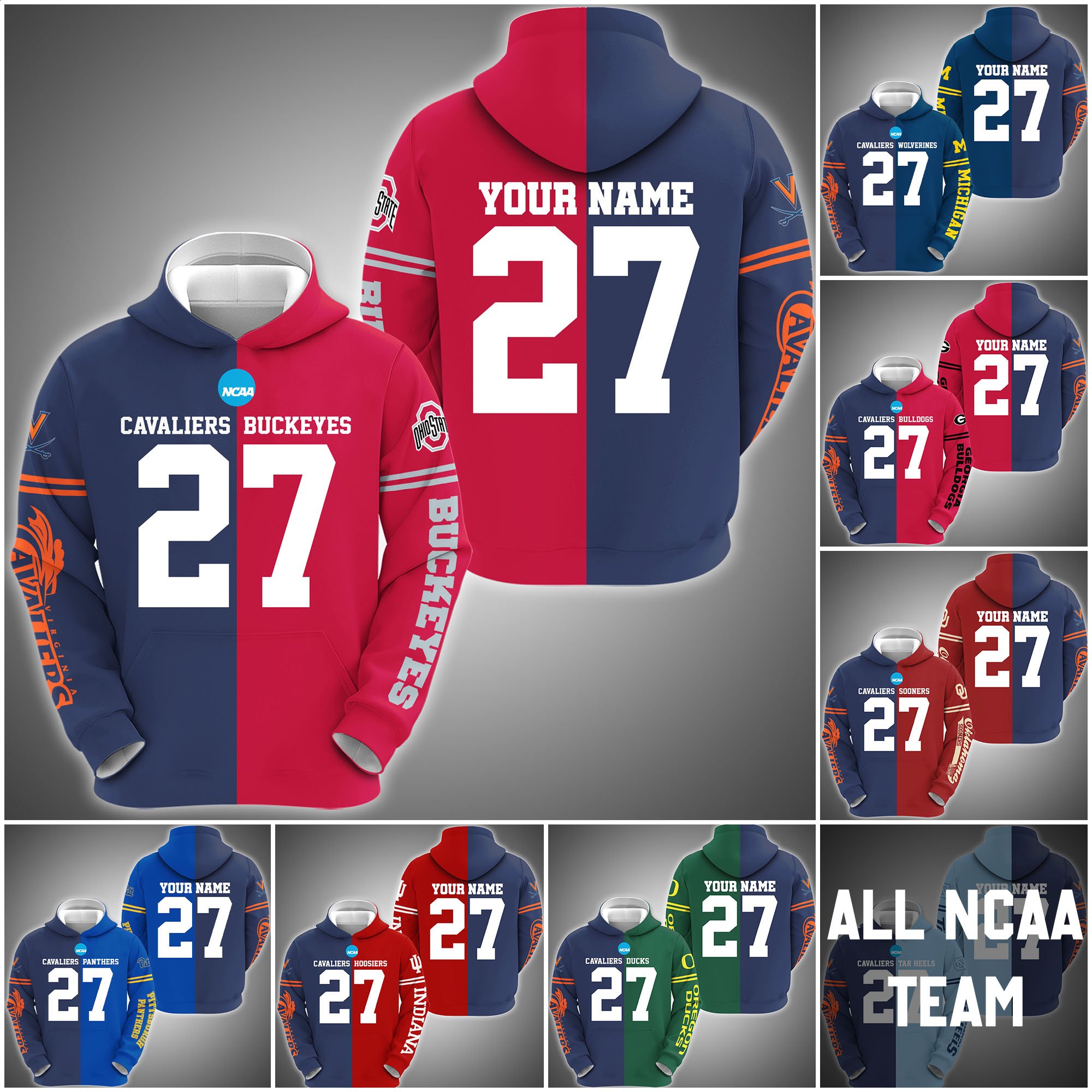 Virginia Cavaliers House Divided Hoodie Custom Name, Year And Team, Sport Shirts For Fan ETRG-63011