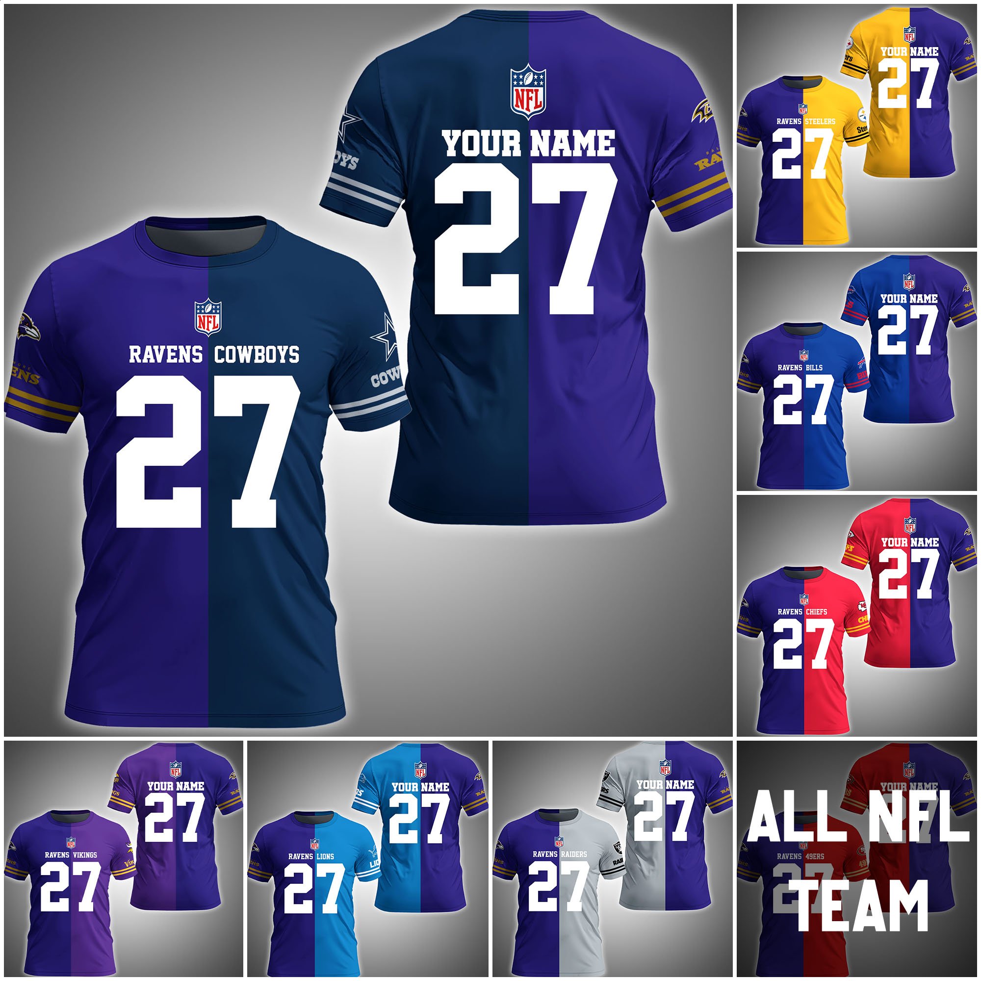 Baltimore Ravens House Divided T-shirt Custom Name, Year And Team, Sport Shirts For Fan ETRG-63004