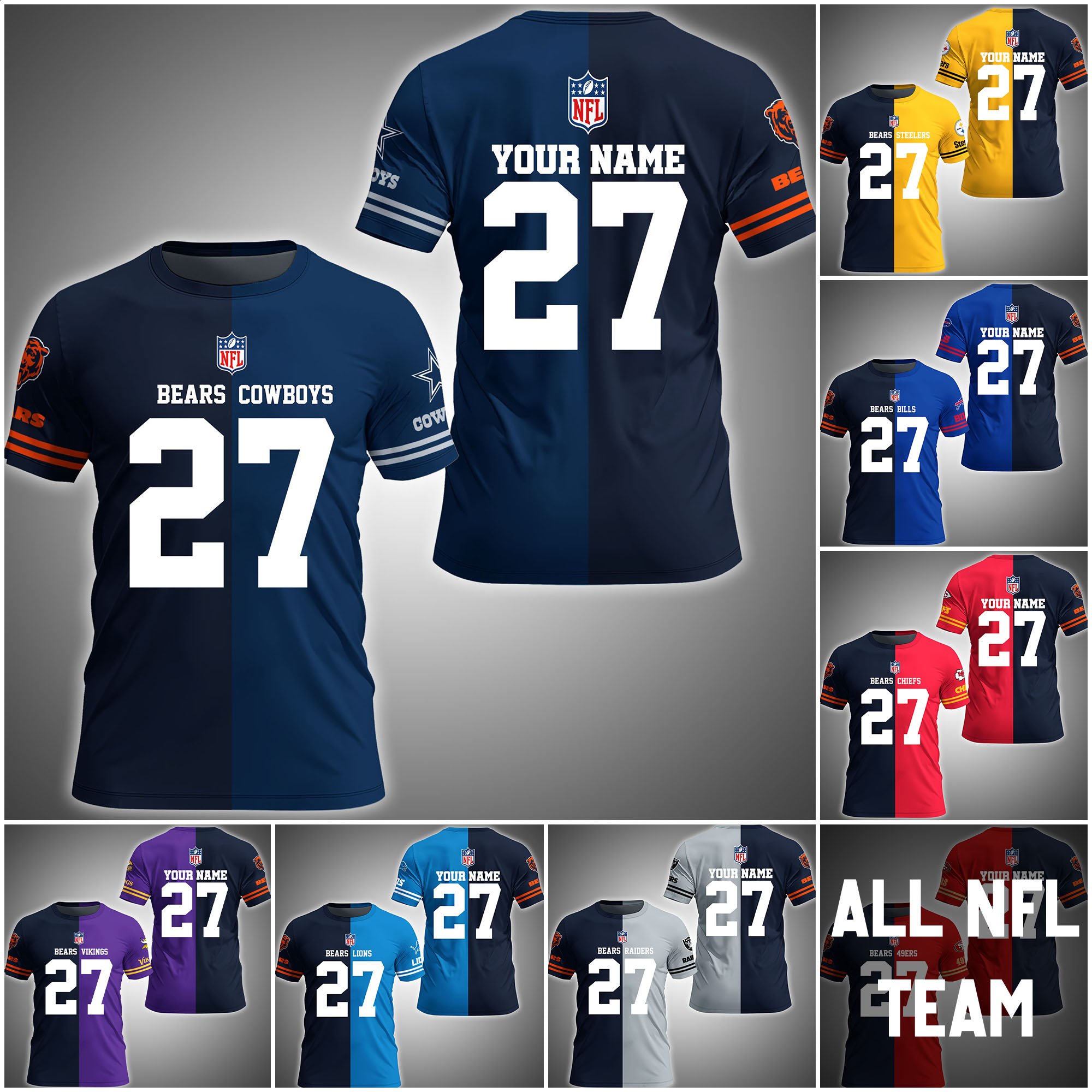 Chicago Bears House Divided T-shirt Custom Name, Year And Team, Sport Shirts For Fan ETRG-63004