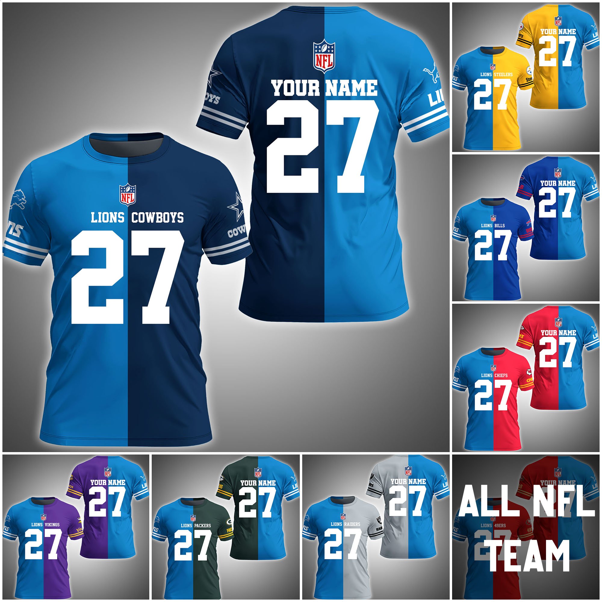 Detroit Lions House Divided T-shirt Custom Name, Year And Team, Sport Shirts For Fan ETRG-63004