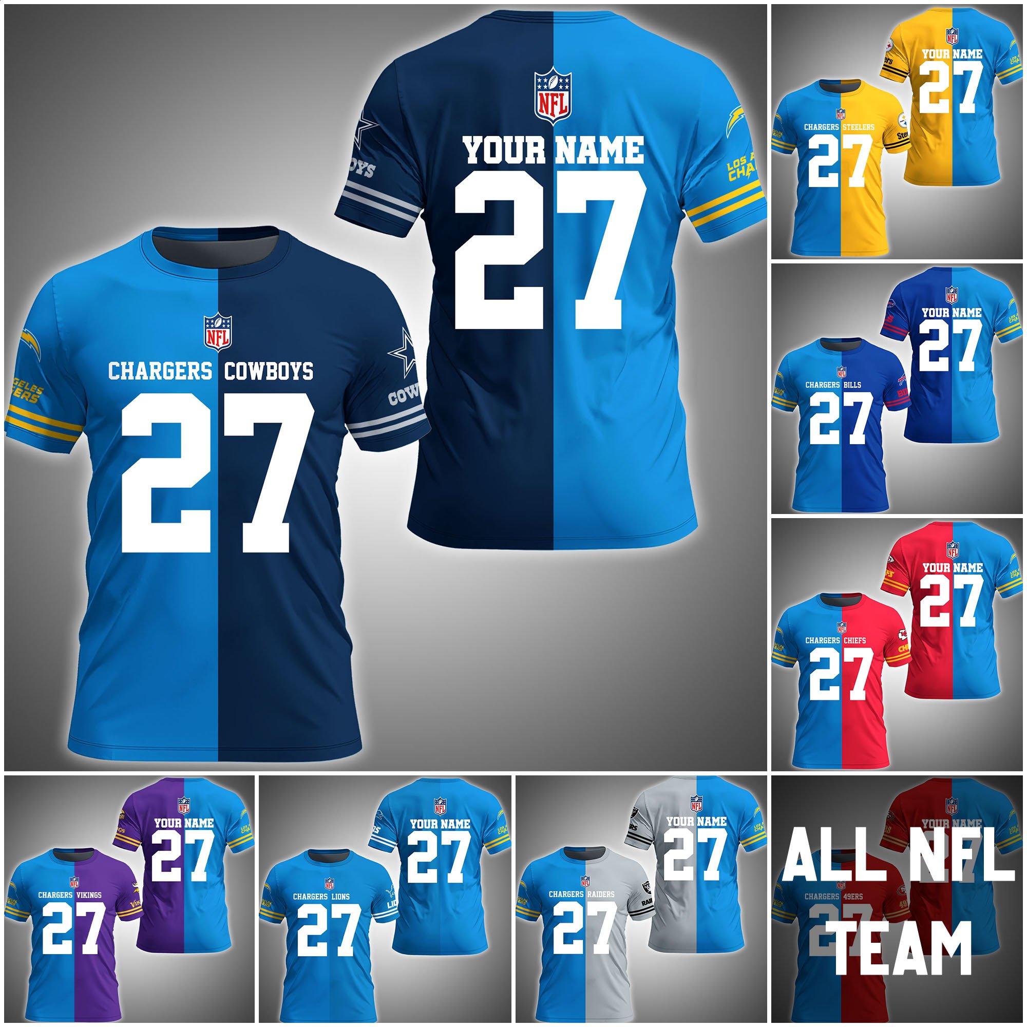 Los Angeles Chargers House Divided T-shirt Custom Name, Year And Team, Sport Shirts For Fan ETRG-63004