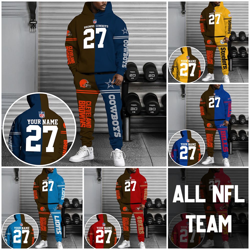 Cleveland Browns House Divided Combo Hoodie And Sweatpant Custom Number, Name And Team, Sport Clothings For Fan ETRG-63041